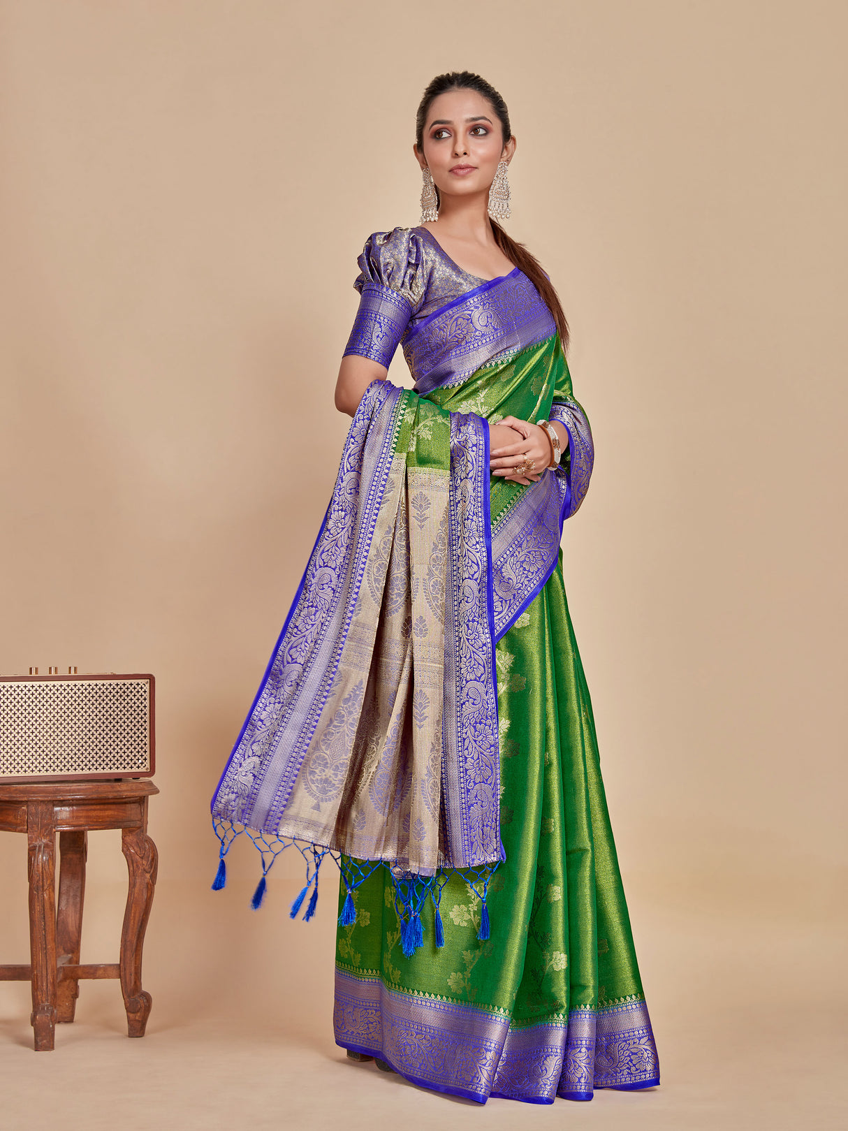 Mimosa Women's Woven Design Kanjivaram Style Art Silk Saree With Blouse Piece : SA0000394RMFREE