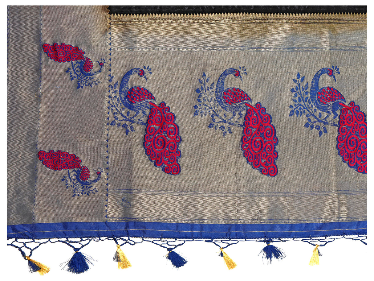 Mimosa Womens Art Silk Saree Kanjivaram Black Color