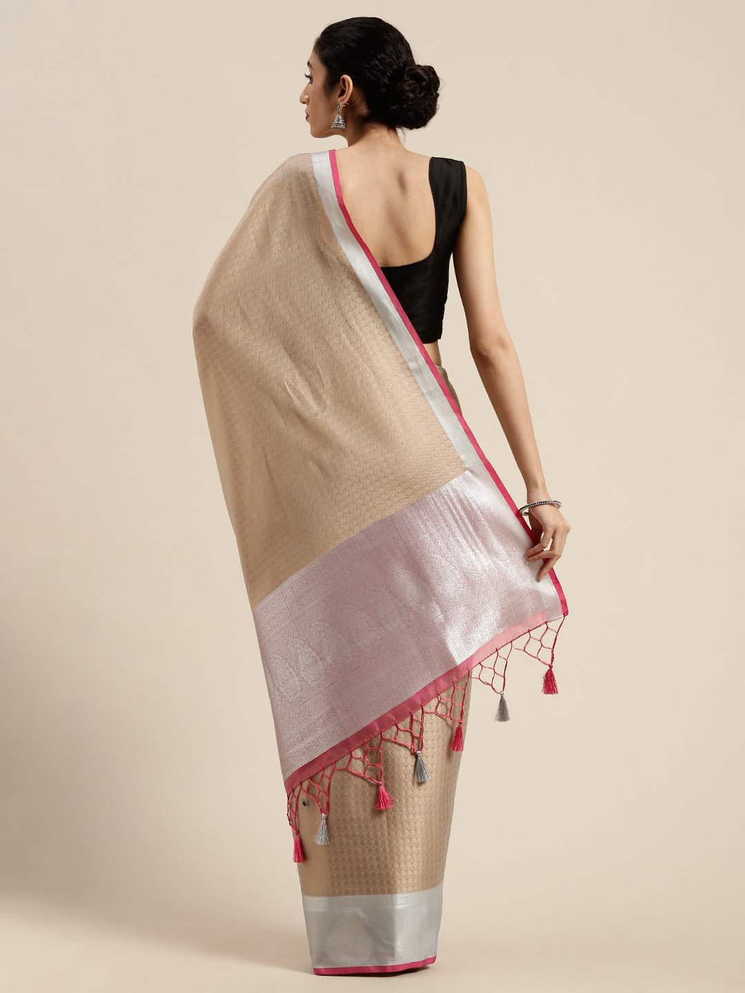 Mimosa Womens Art Silk Saree Banarasi style Chiku Color