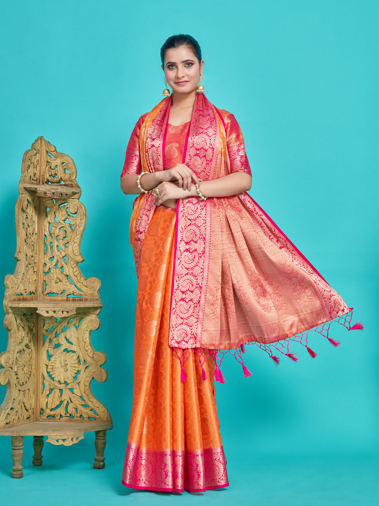 Mimosa Women's Woven Design Kanjivaram Style Art Silk Saree With Blouse Piece : SA0000412PCFREE