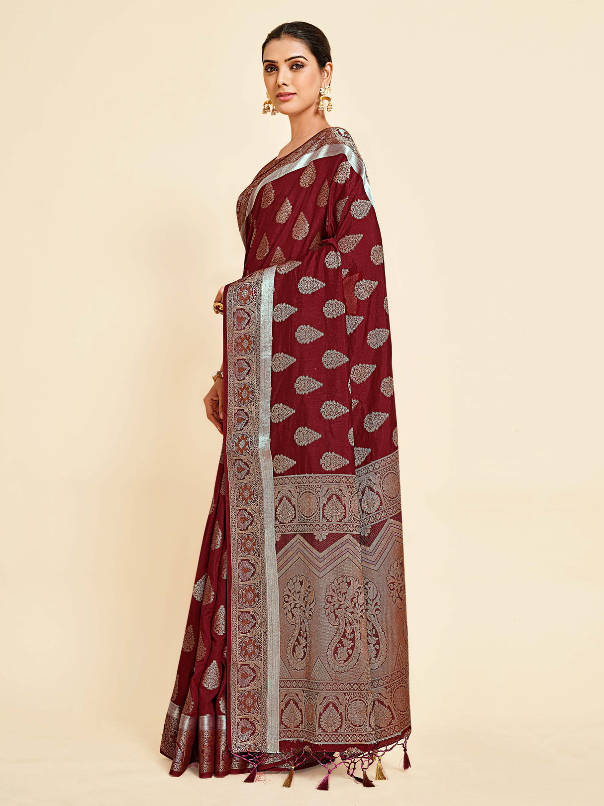 Mimosa Womens Art Silk Saree Kanjivaram Maroon Color