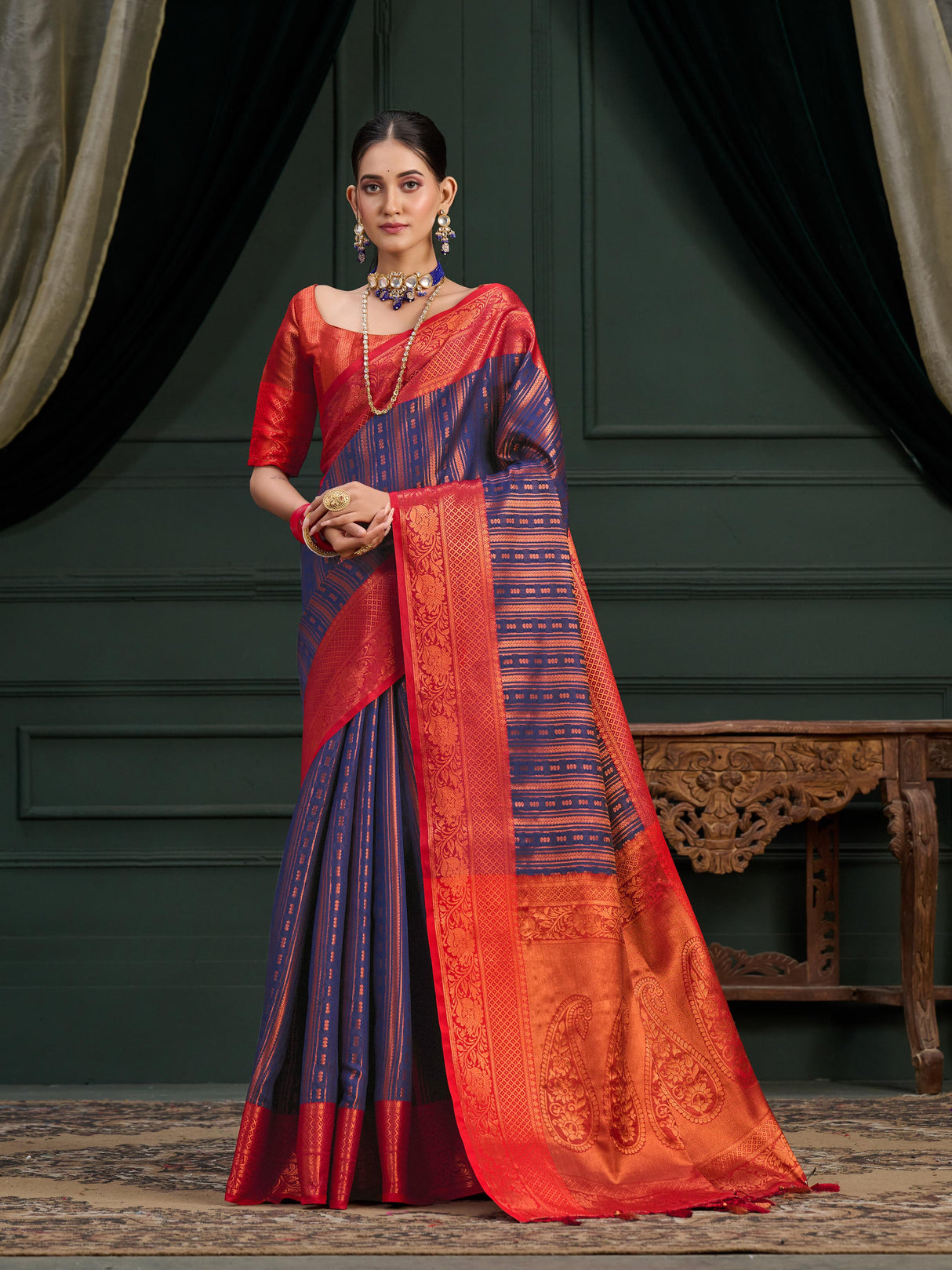 Mimosa Women's Woven Design Kanjivaram Art Silk Saree With Blouse Piece : SA0000914NV