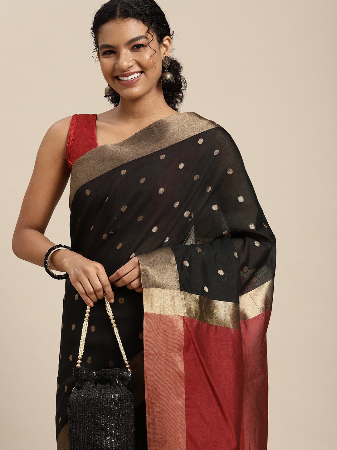 Mimosa Womens Art Silk Saree Banarasi style Black Color