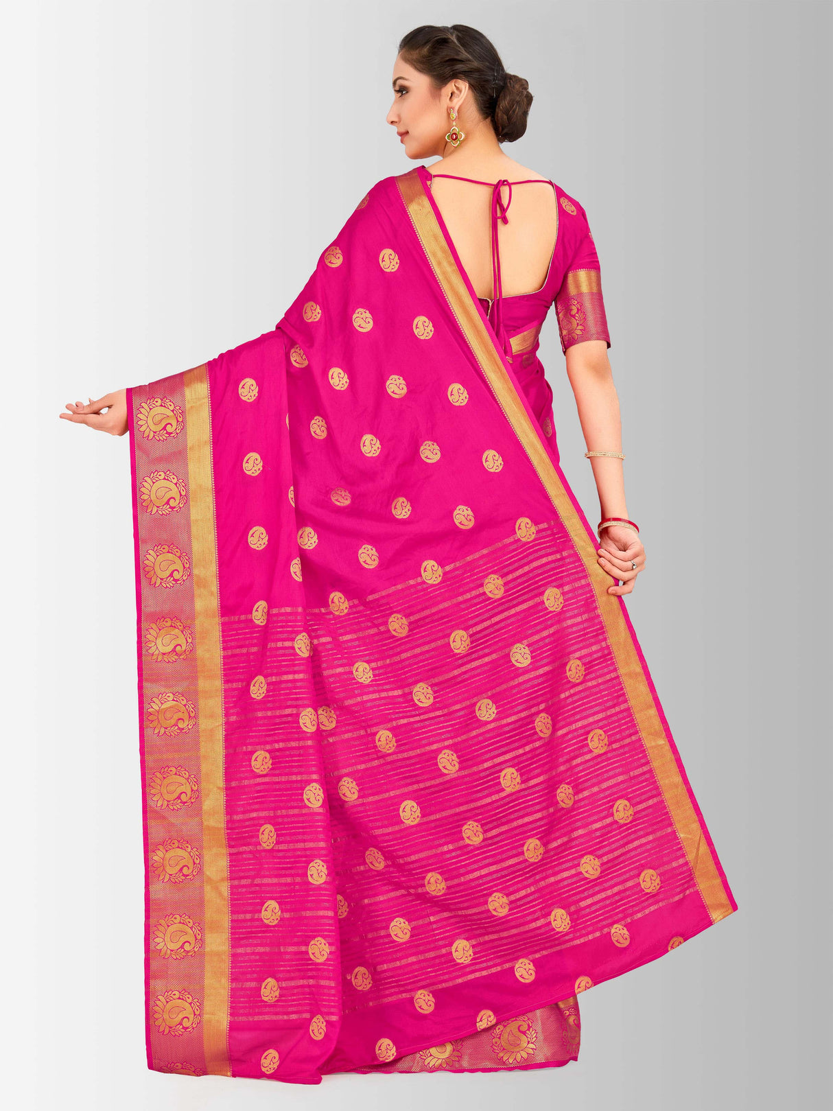 Mimosa Womens Crepe Saree Mysore Silk Rani Color