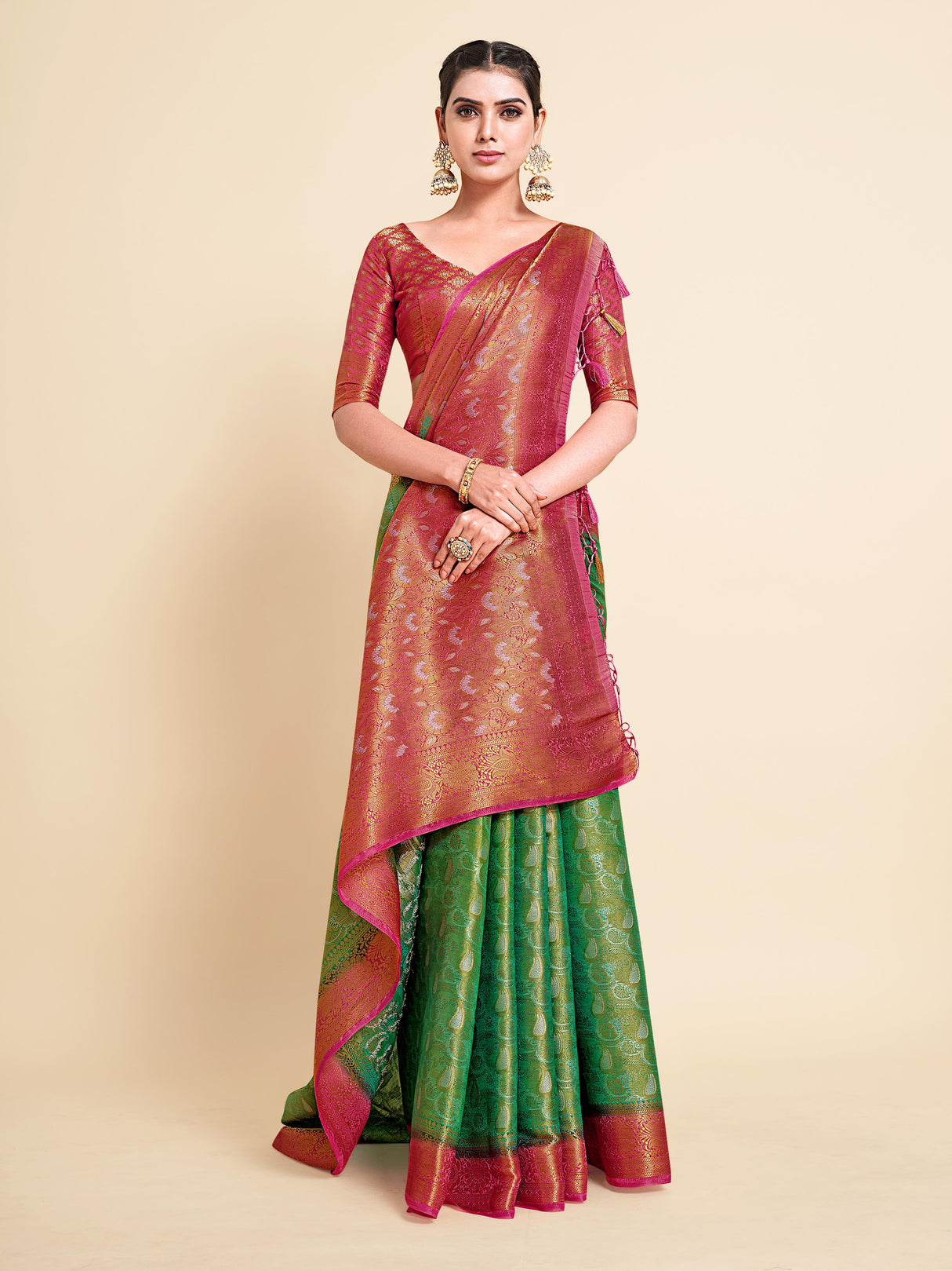 Mimosa Womens Art Silk Saree Kanjivaram Rama Color