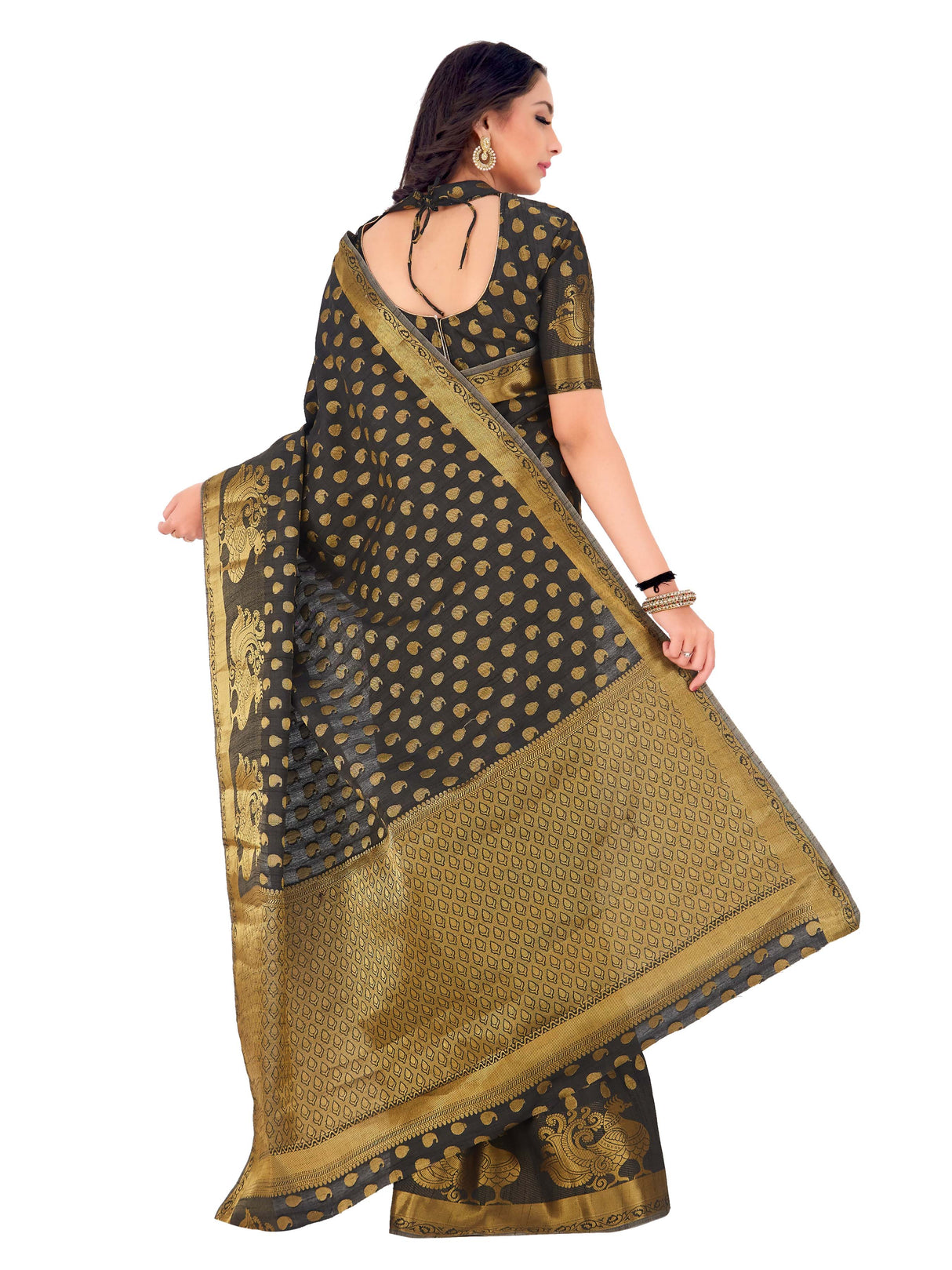 Mimosa Womens Art Silk Saree Kanjivaram Black Color