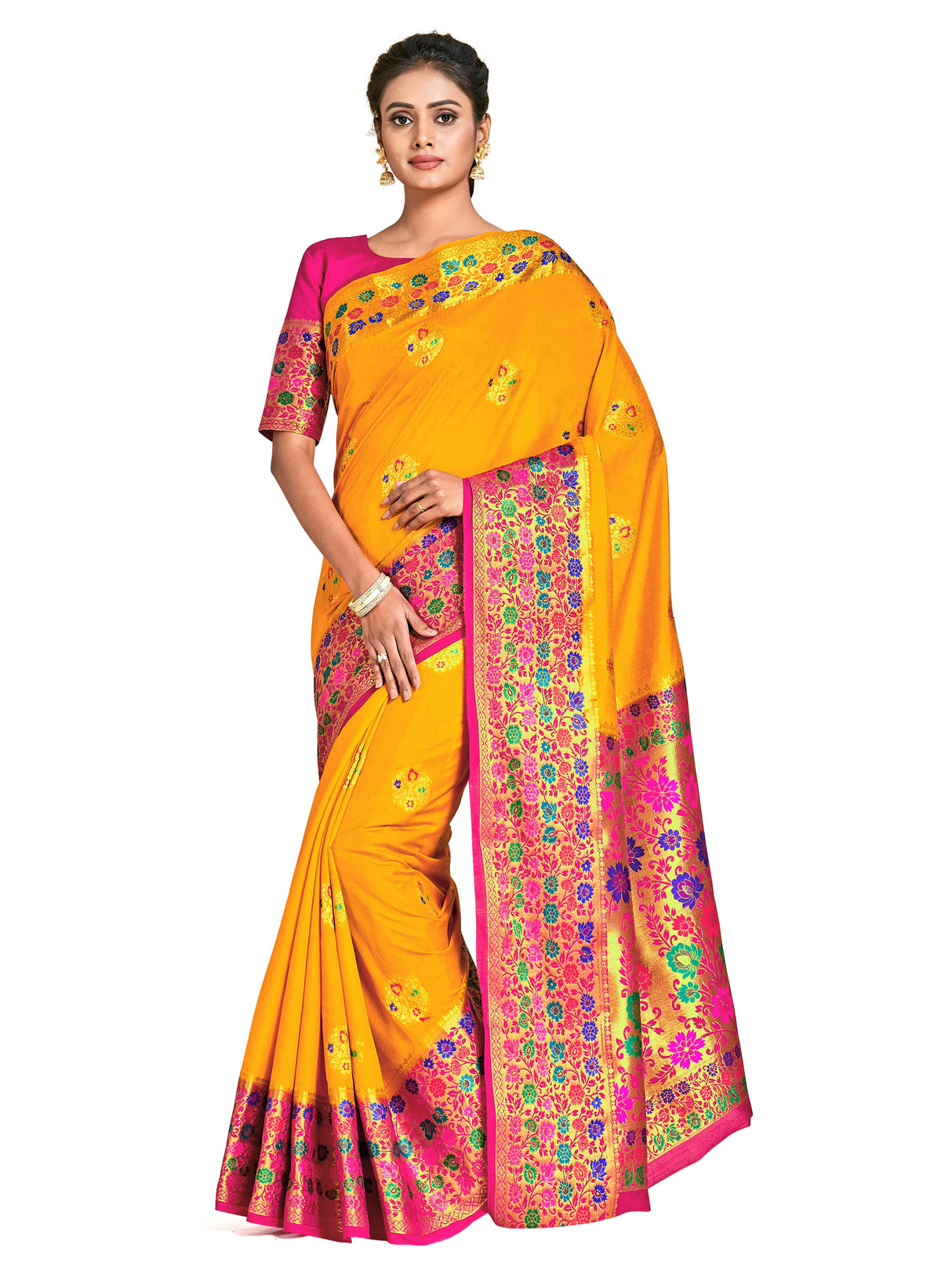 Mimosa Womens Art Silk Saree Dharmavaram Gold Color