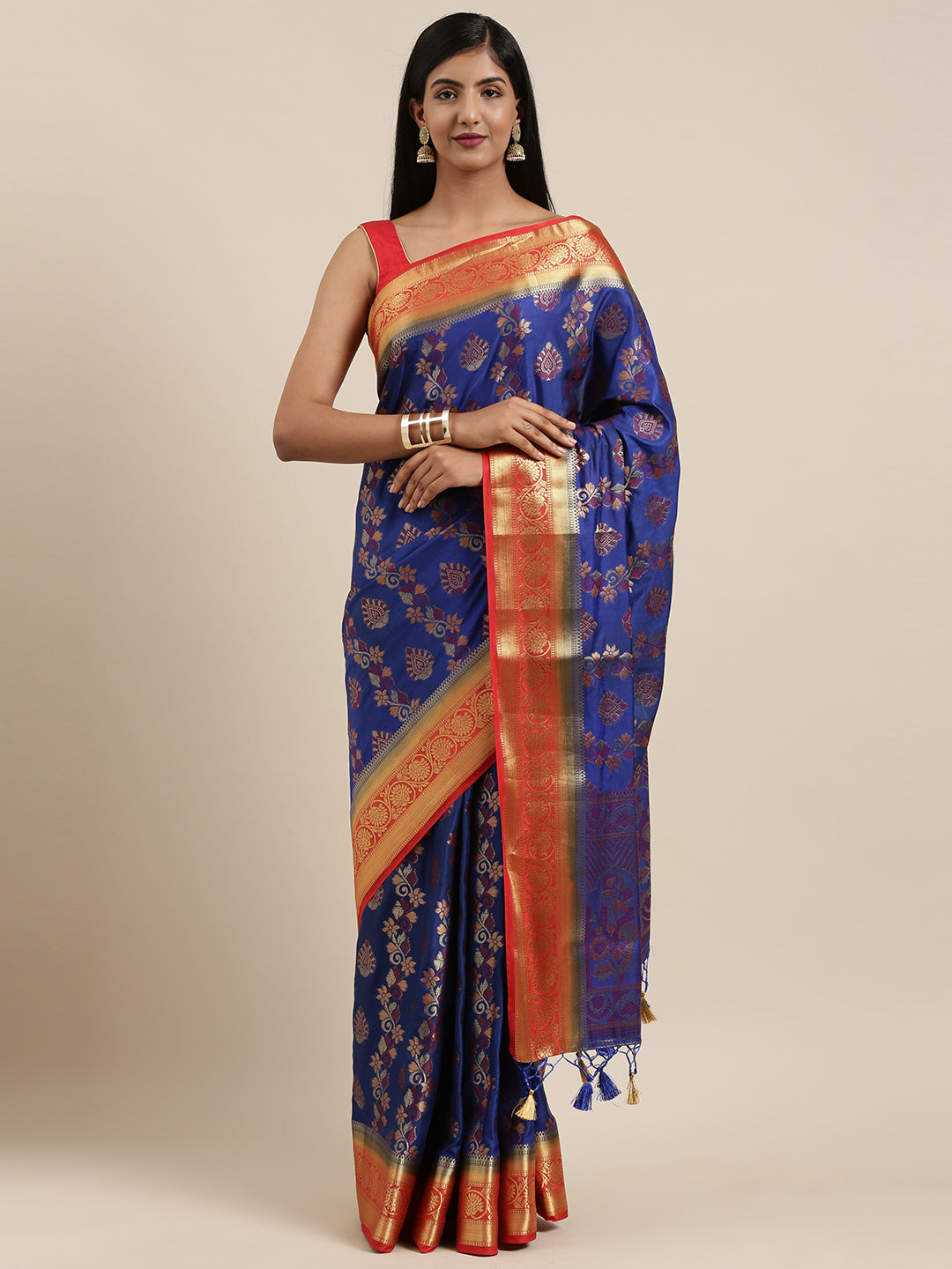 Mimosa Womens Art Silk Saree Kanjivaram Royal Blue Color