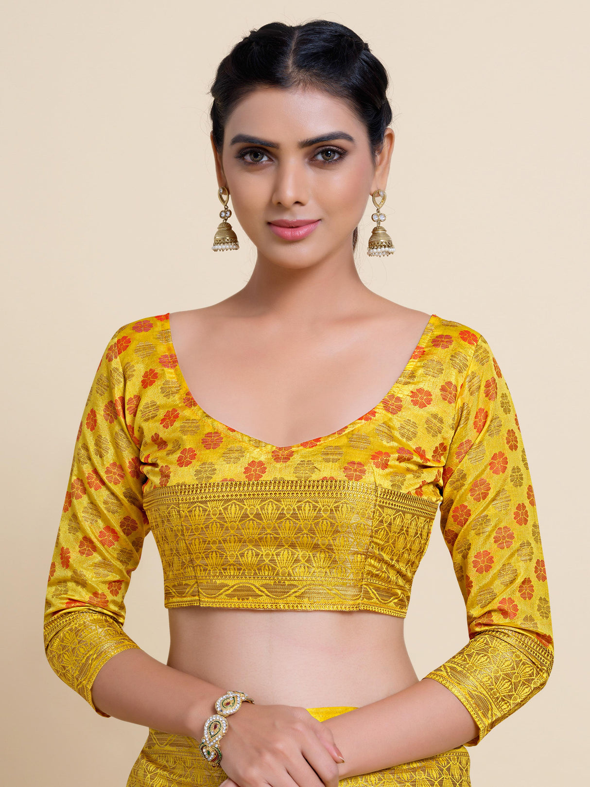 Mimosa Womens Art Silk Saree Kanjivaram Yellow Color