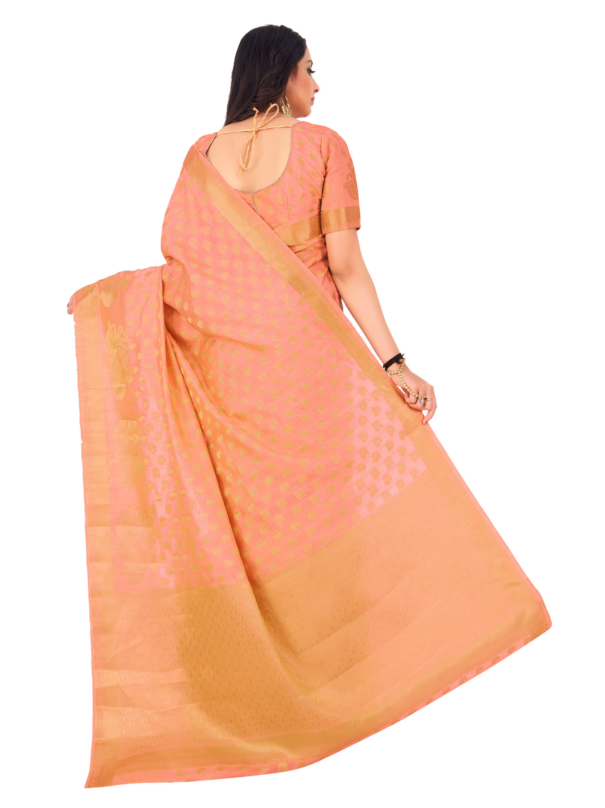 Mimosa Womens Art Silk Saree Kanjivaram Peach Color