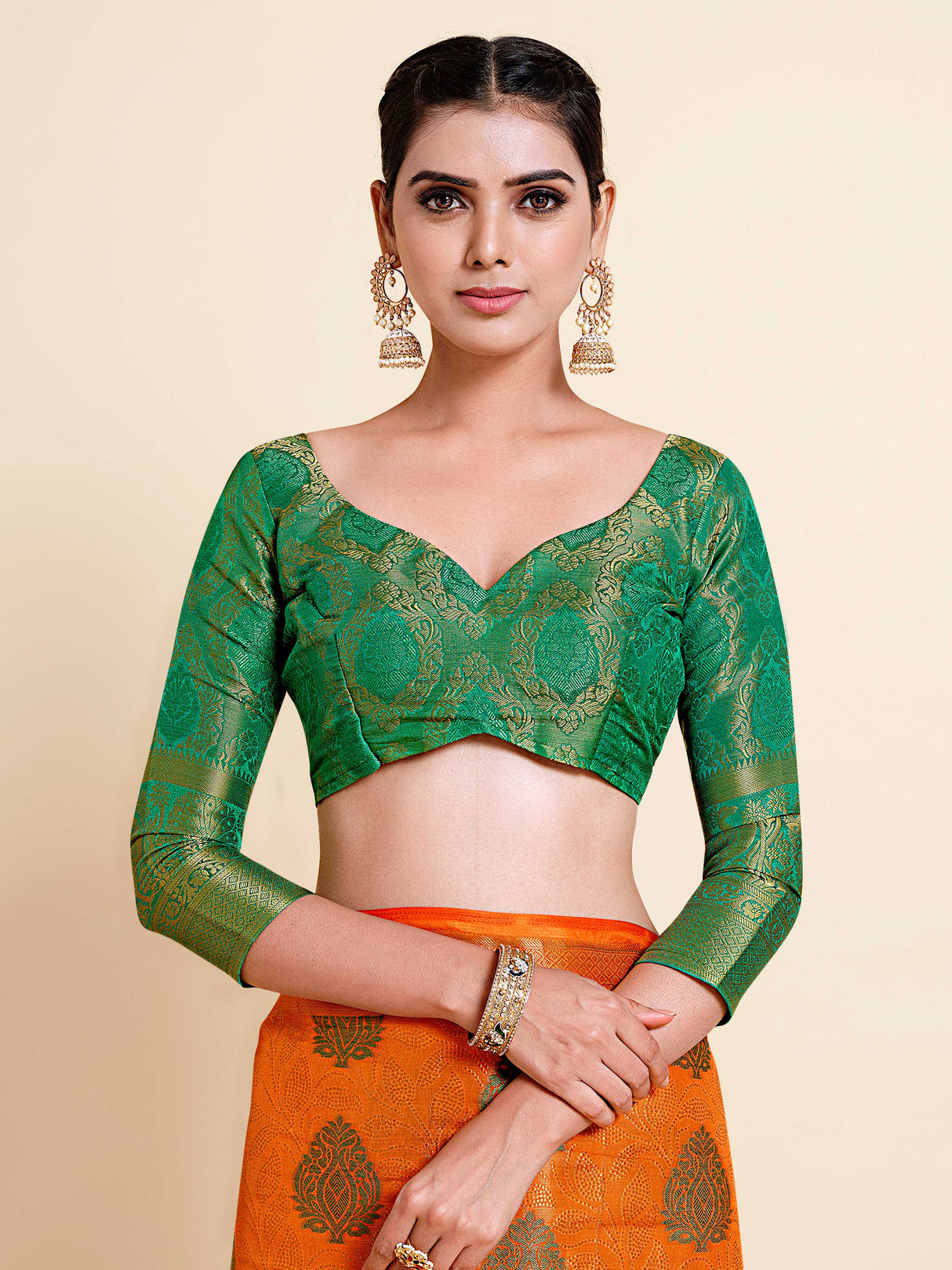 Mimosa Womens Art Silk Saree Kanjivaram Orange Color