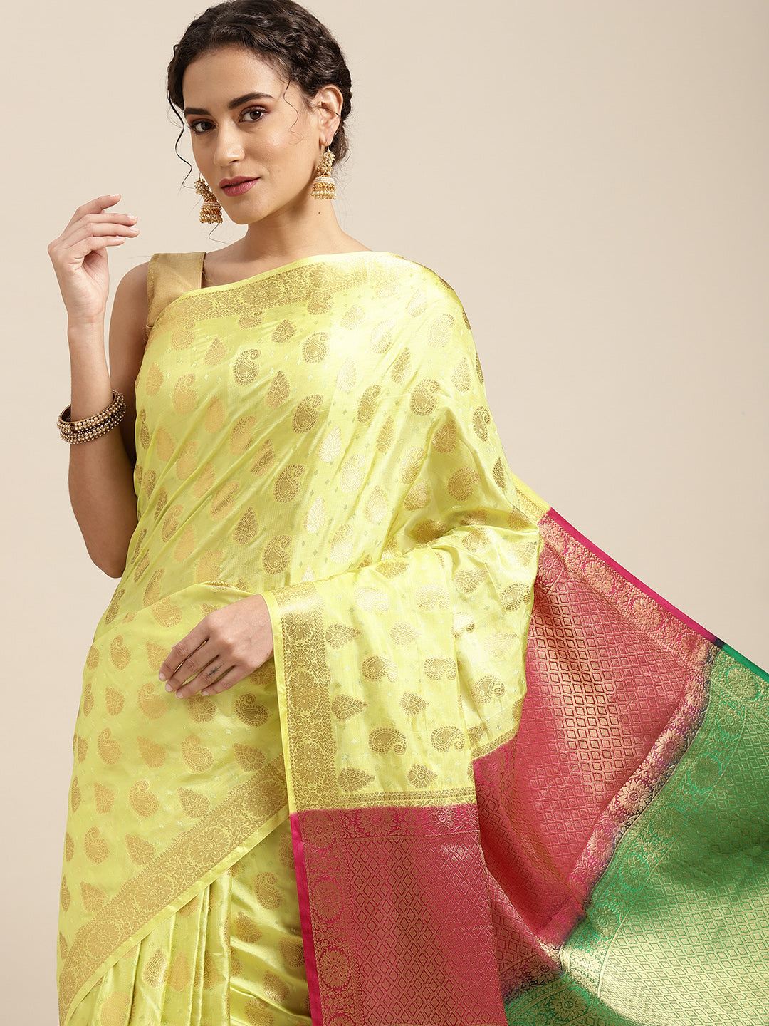 Mimosa Womens Art Silk Saree Kanjivaram Pista Color