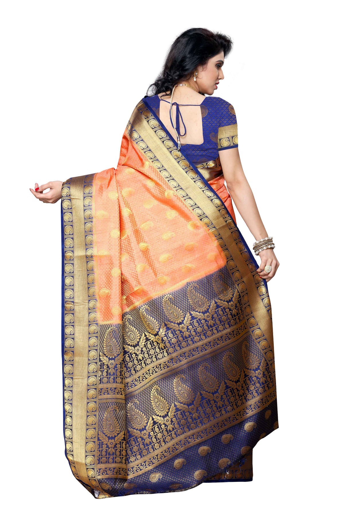 Mimosa Womens Art Silk Saree Kanjivaram Peach Color