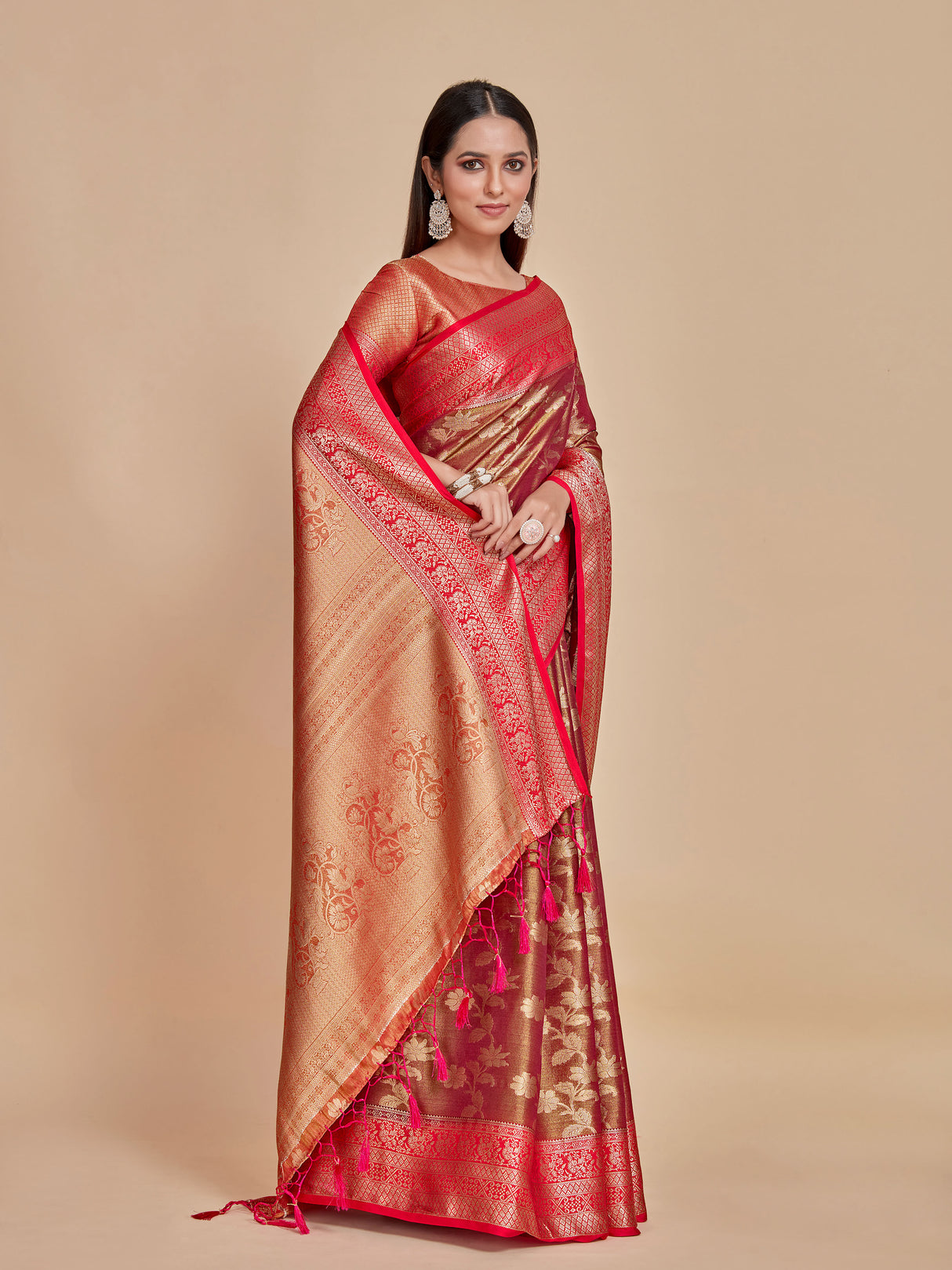 Mimosa Women's Woven Design Kanjivaram Style Art Silk Saree With Blouse Piece : SA0000374NVFREE