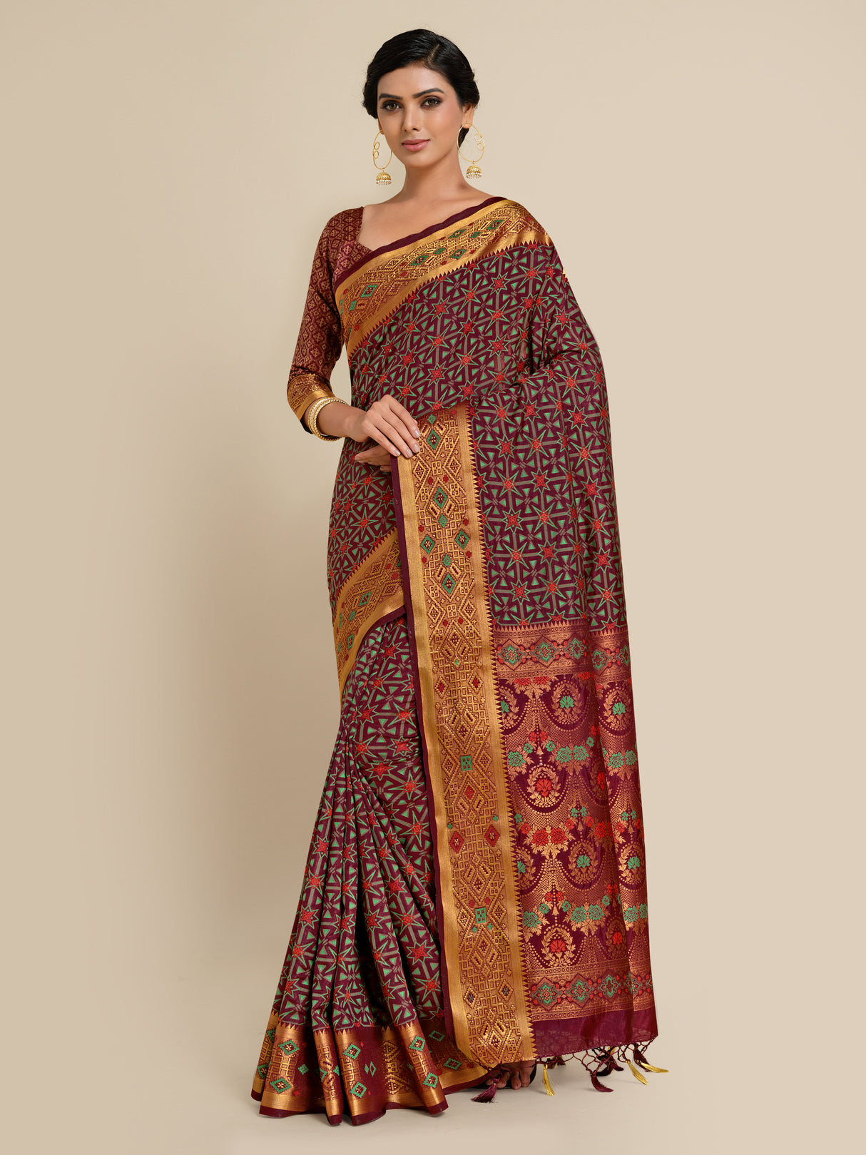 Mimosa Womens Art Silk Saree Kanjivaram Wine Color