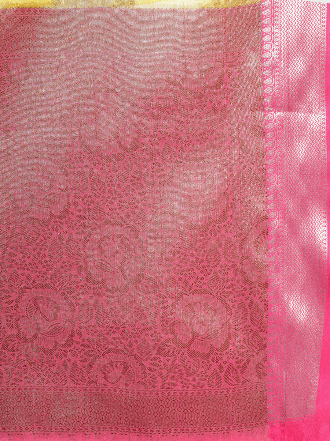 Mimosa Womens Art Silk Saree Kanjivaram Yellow Color