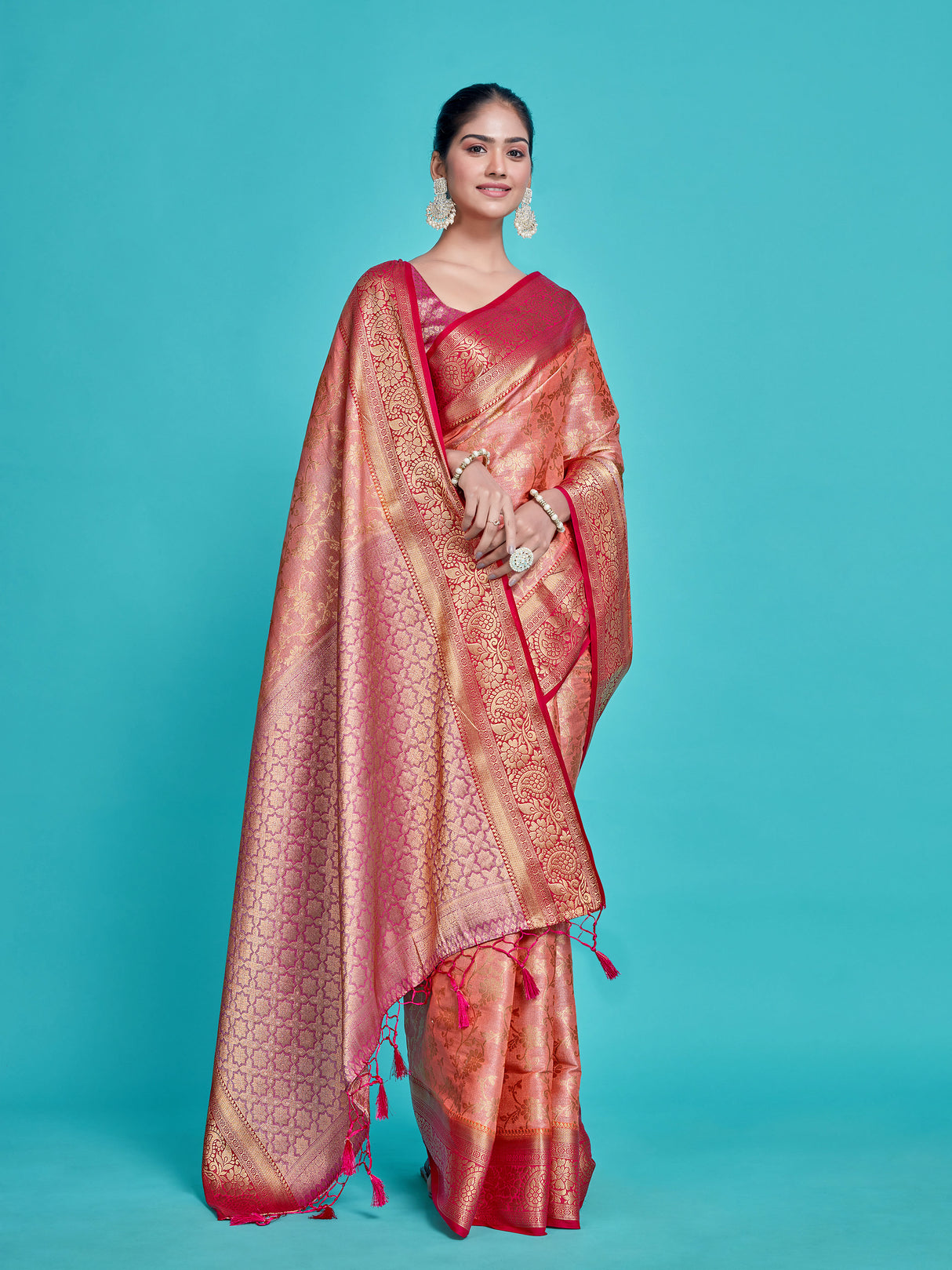 Mimosa Women's Woven Design Kanjivaram Style Art Silk Saree With Blouse Piece : SA0000375PCFREE