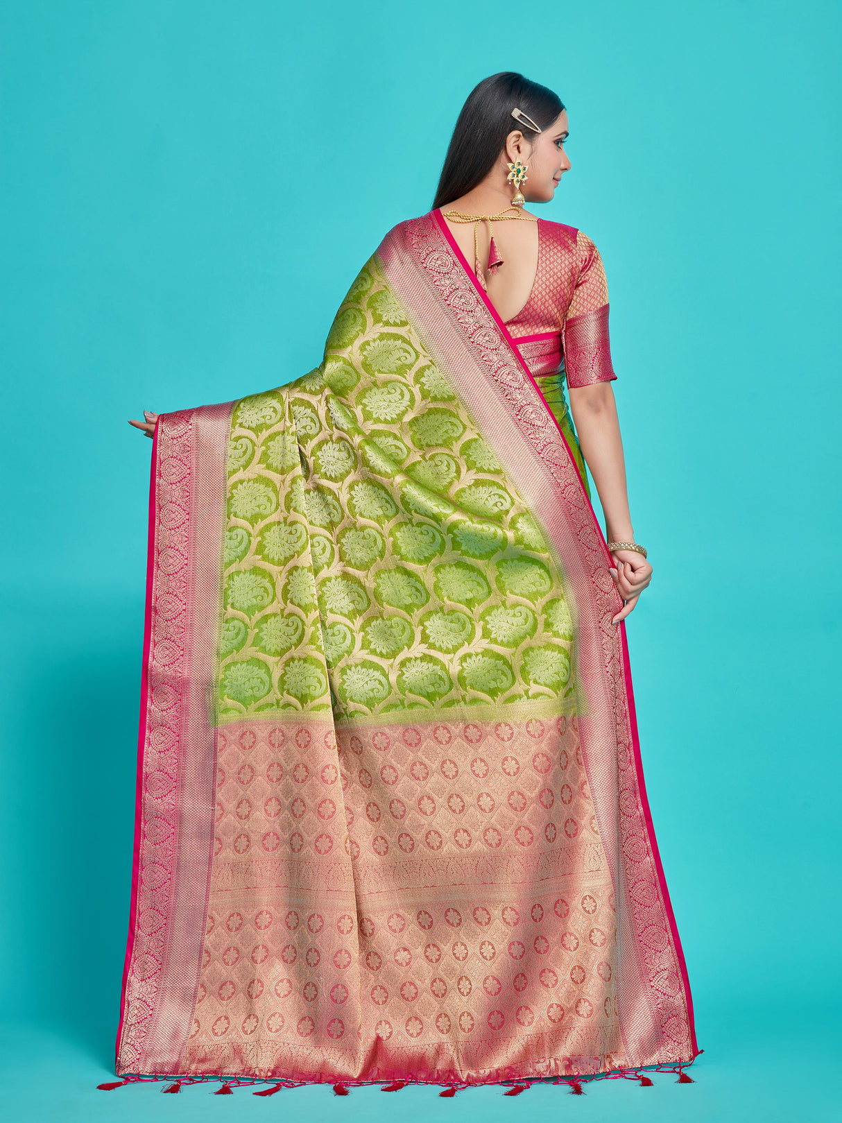 Mimosa Women's Woven Design Kanjivaram Style Art Silk Saree With Blouse Piece : SA0000385OLFREE