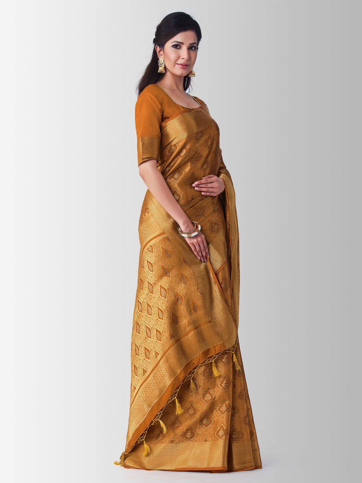 Mimosa Womens Art Silk Saree Kanjivaram Mustard Color
