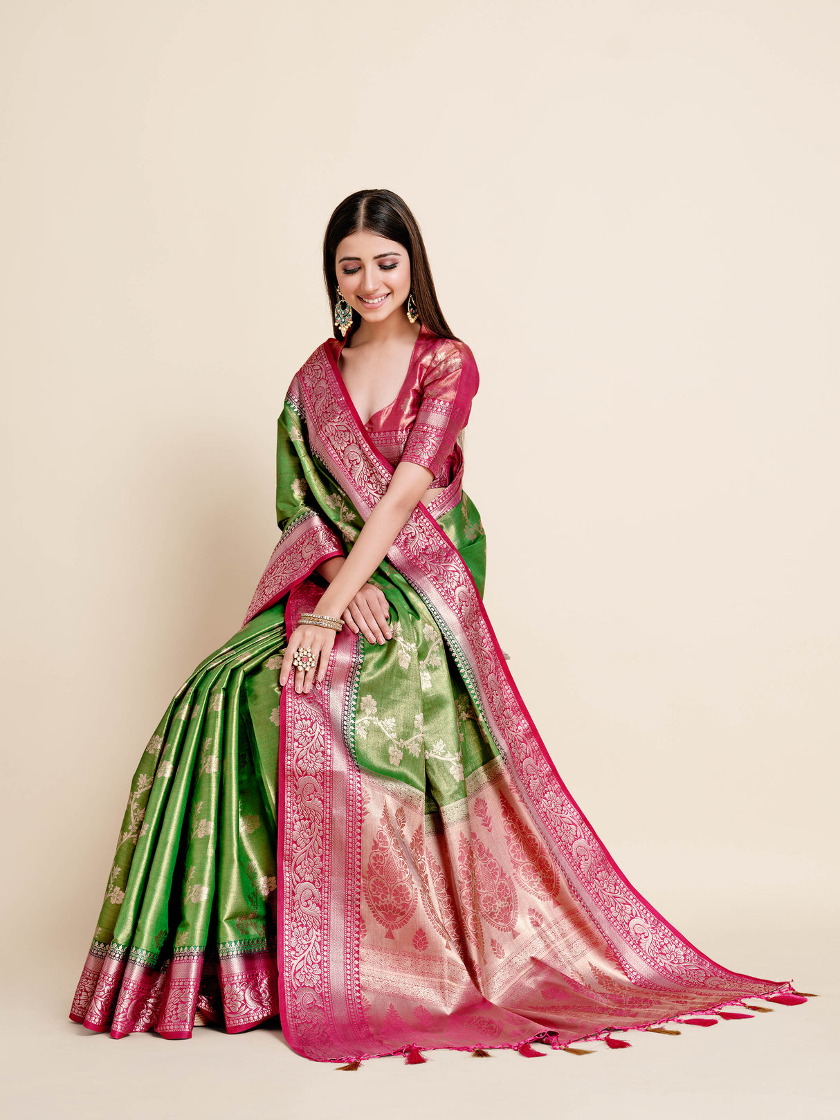 Mimosa Womens Art Silk Saree Kanjivaram Green Color