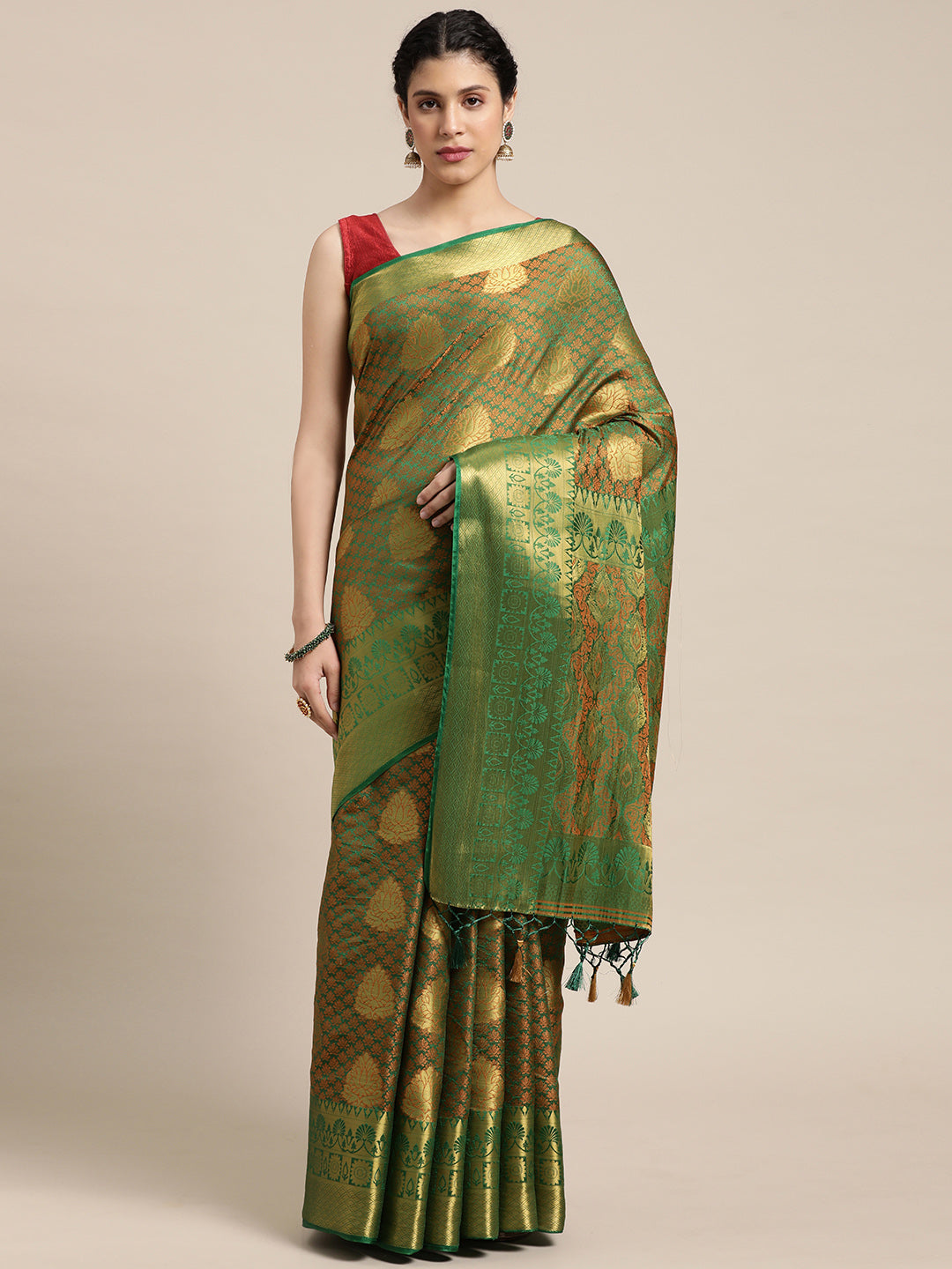 Mimosa Womens Art Silk Saree Kanjivaram Green Color