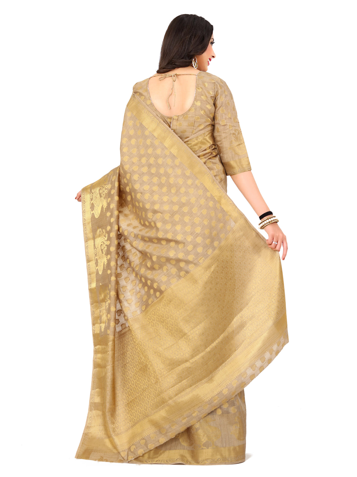 Mimosa Womens Art Silk Saree Kanjivaram Chiku Color