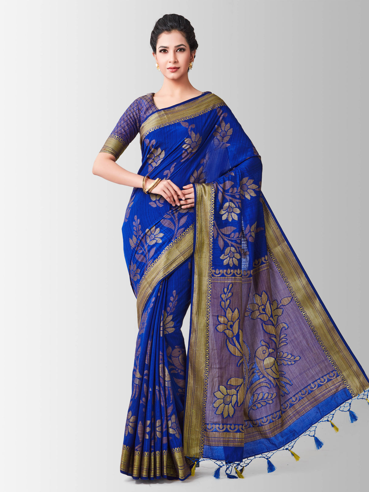 Mimosa Womens Art Silk Saree Kanjivaram Royal Blue Color