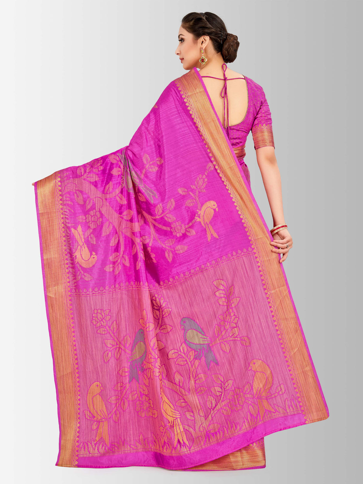 Mimosa Womens Art Silk Saree Kanjivaram Pink Color