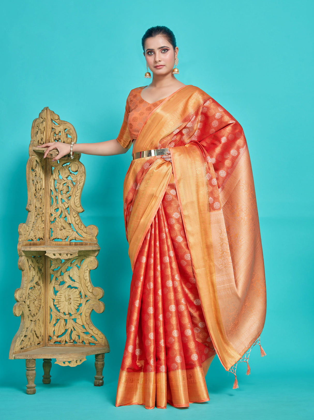 Mimosa Women's Woven Design Kanjivaram Style Art Silk Saree With Blouse Piece : SA0000410MRFREE