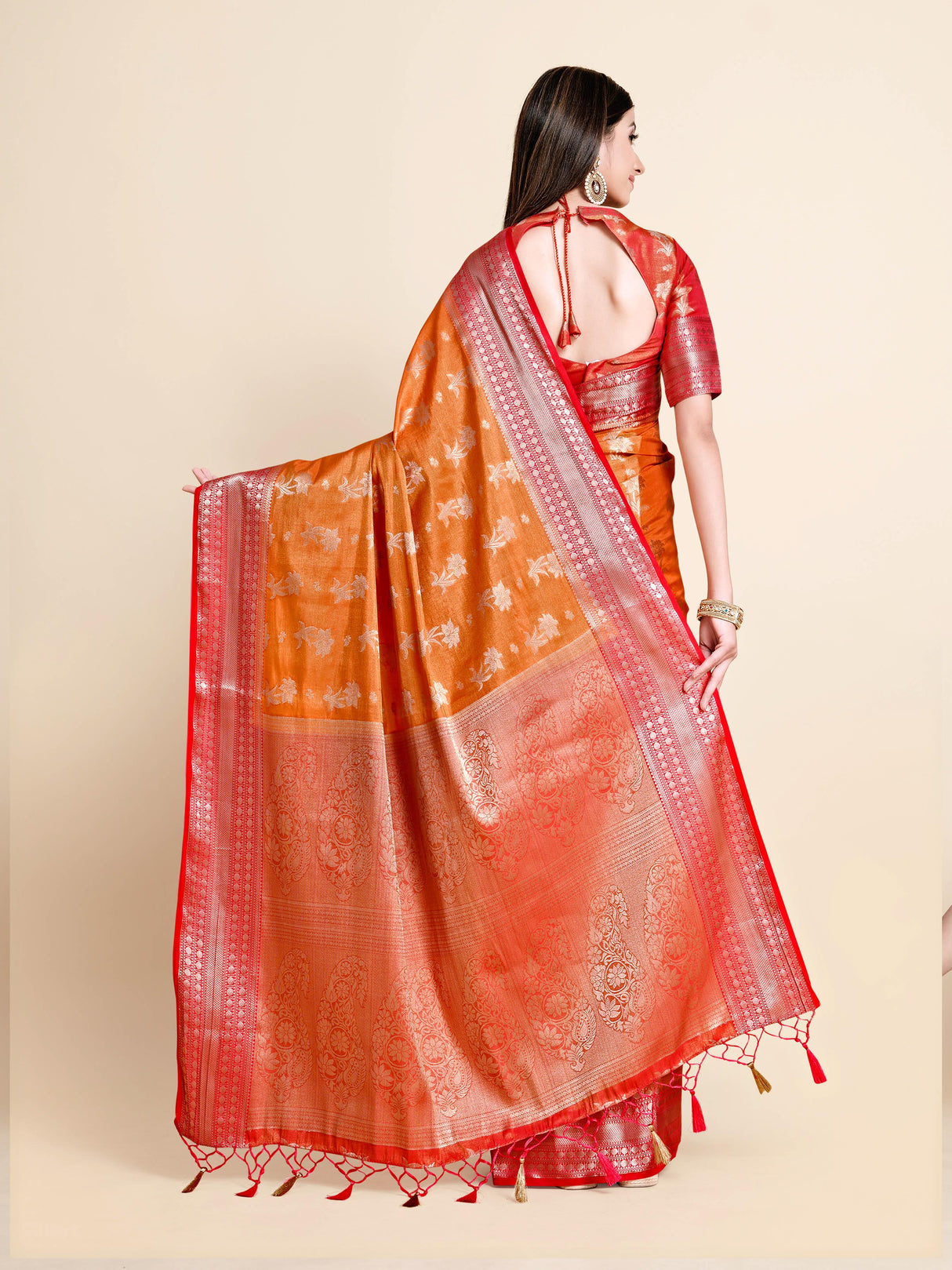 Mimosa Womens Art Silk Saree Kanjivaram Peach Color