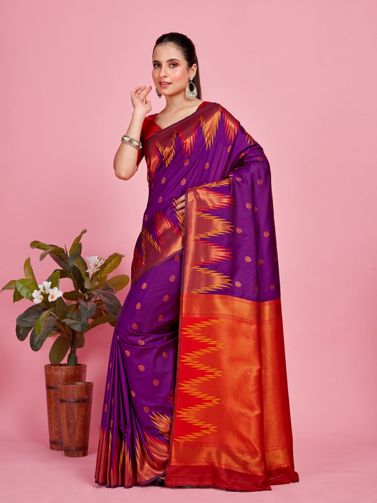 Mimosa Women's Woven Design Kanjivaram Style Art Silk Saree With Blouse Piece : SA00001386PRFREE