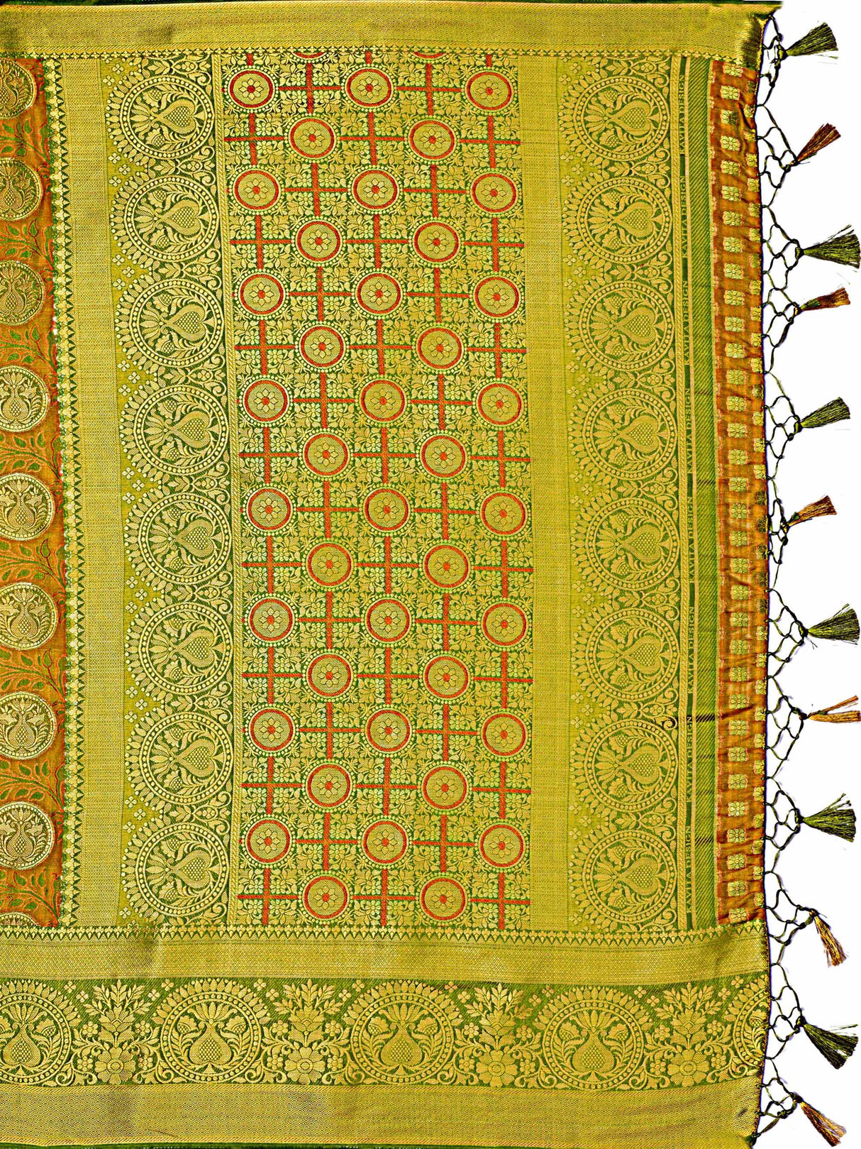 Mimosa Womens Art Silk Saree Kanjivaram Olive Color