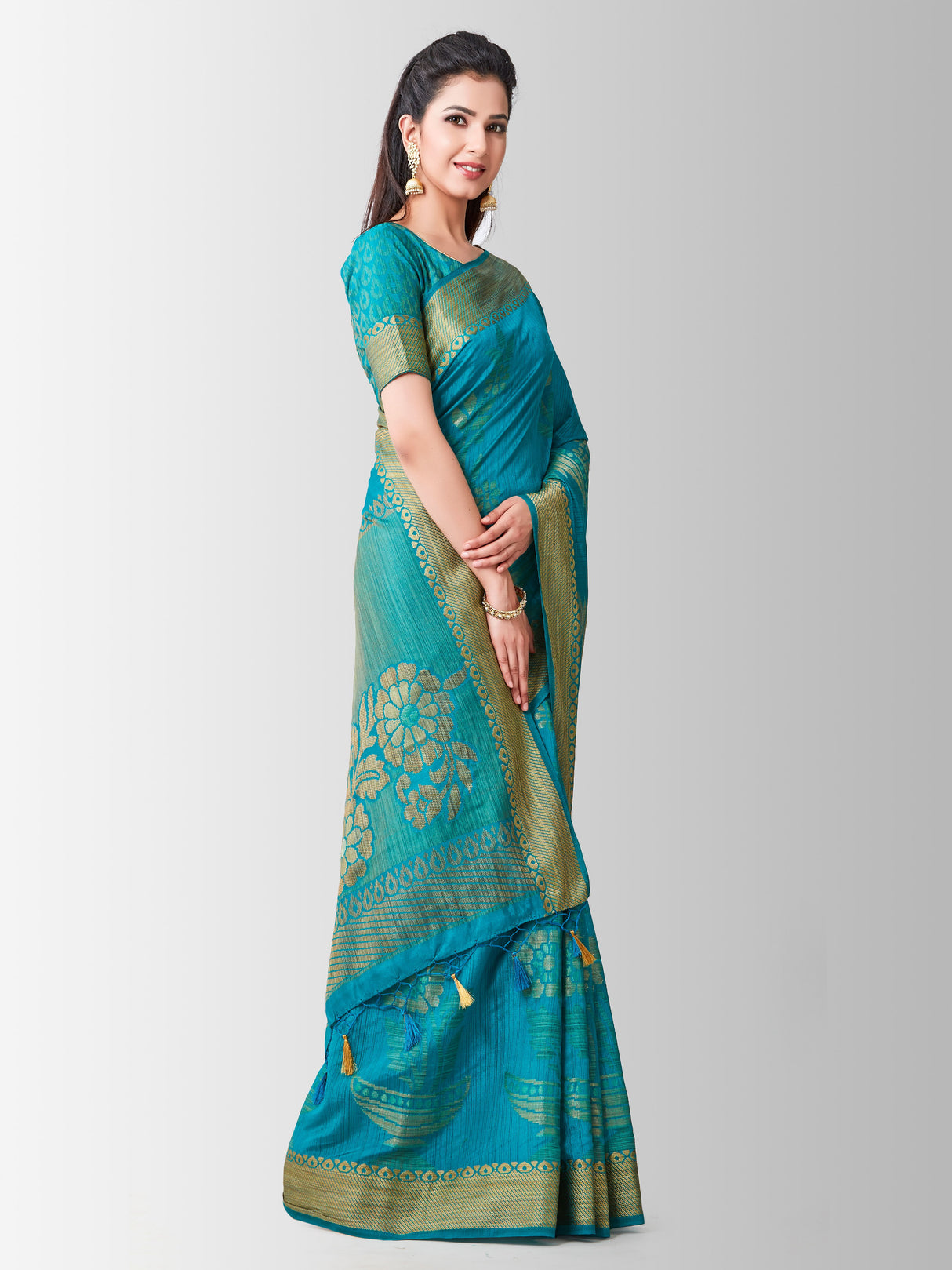 Mimosa Womens Art Silk Saree Kanjivaram Saffire Color