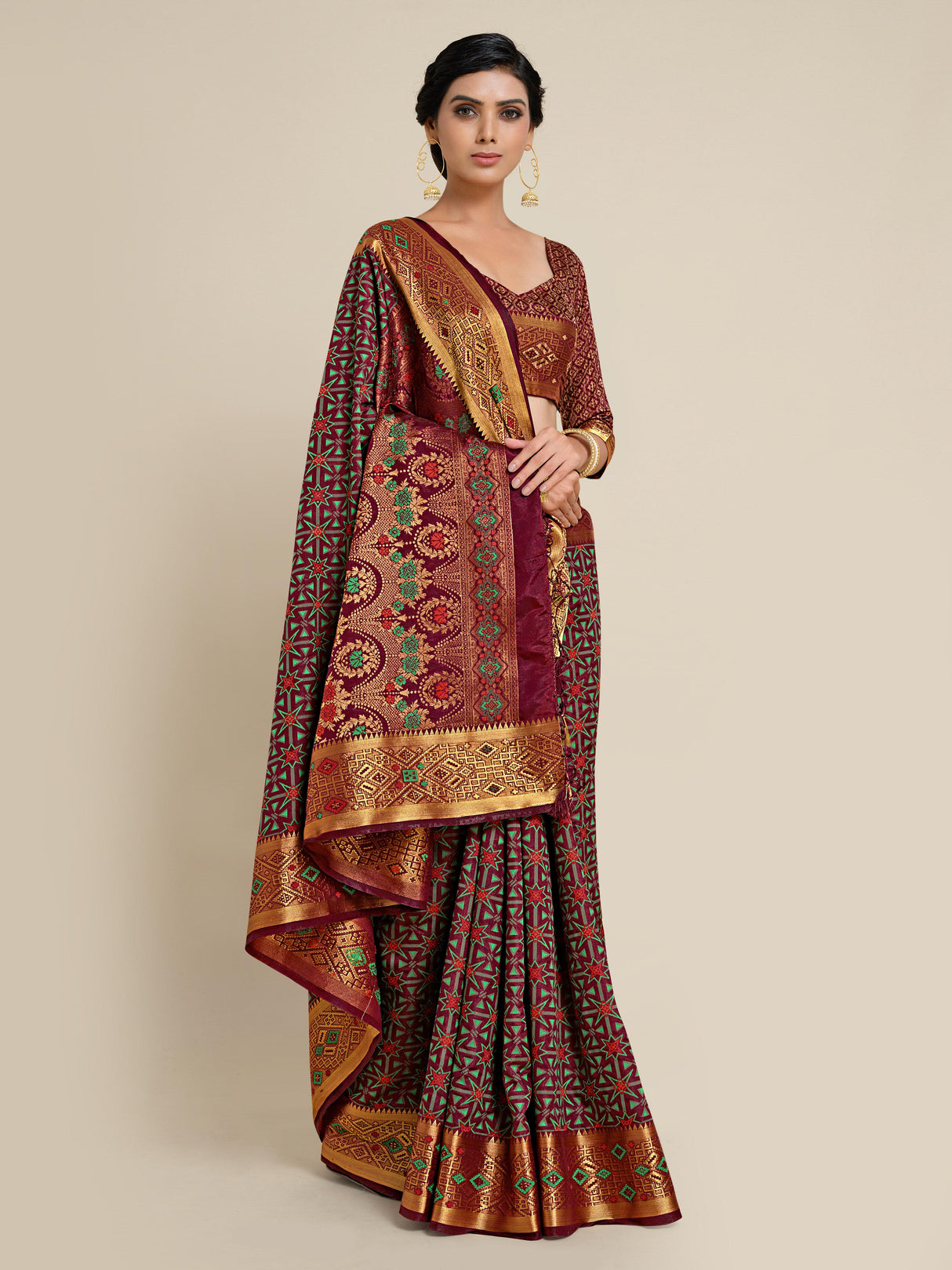 Mimosa Womens Art Silk Saree Kanjivaram Wine Color