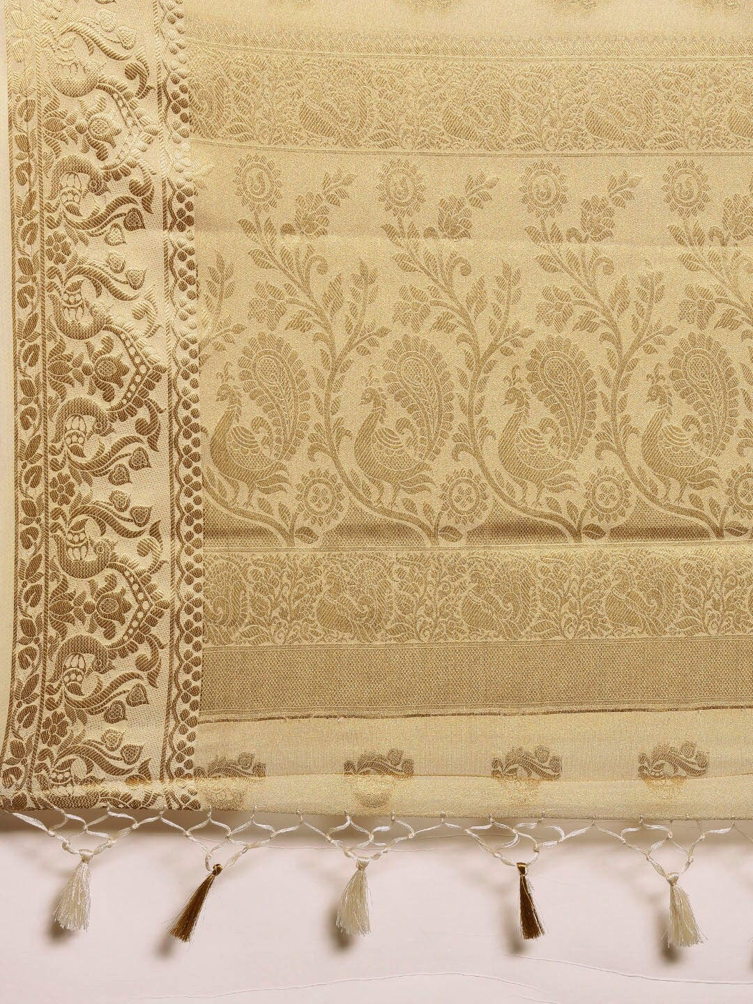 Mimosa Womens Art Silk Saree Kanjivaram Cream Color