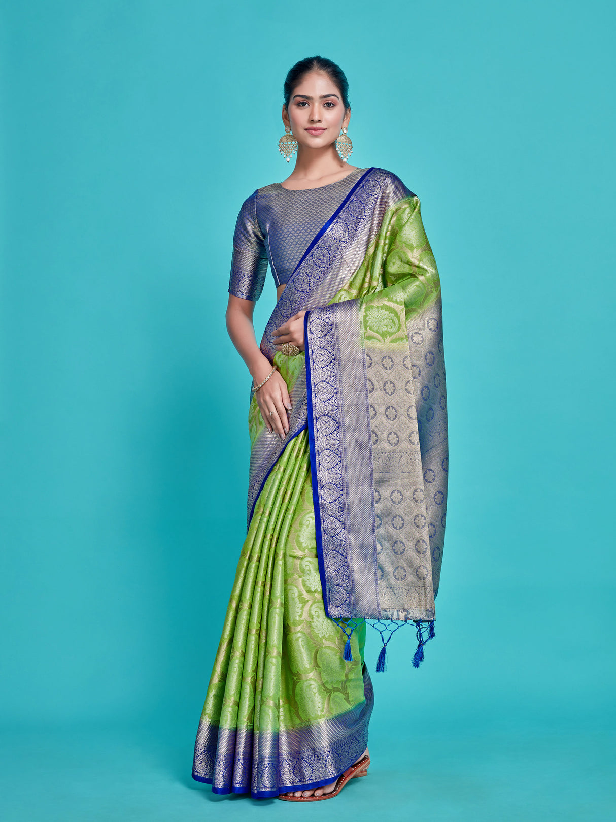 Mimosa Women's Woven Design Kanjivaram Style Art Silk Saree With Blouse Piece : SA0000385LRFREE