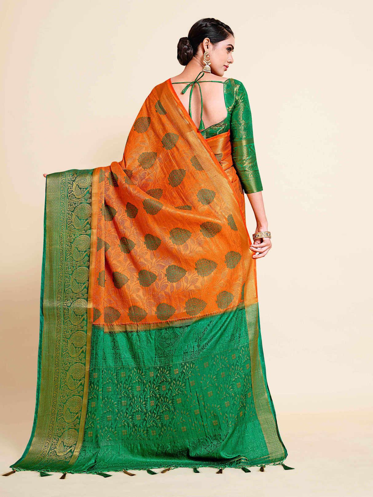 Mimosa Womens Art Silk Saree Kanjivaram Orange Color