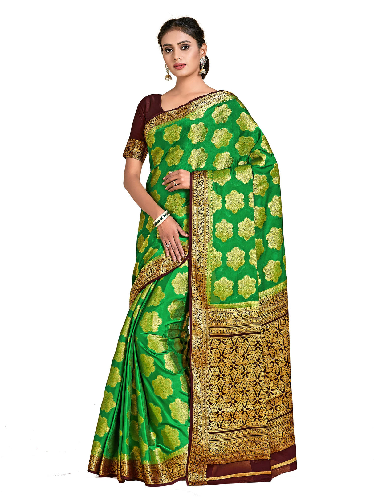 Mimosa Womens Crepe Saree Mysore Silk Green Color