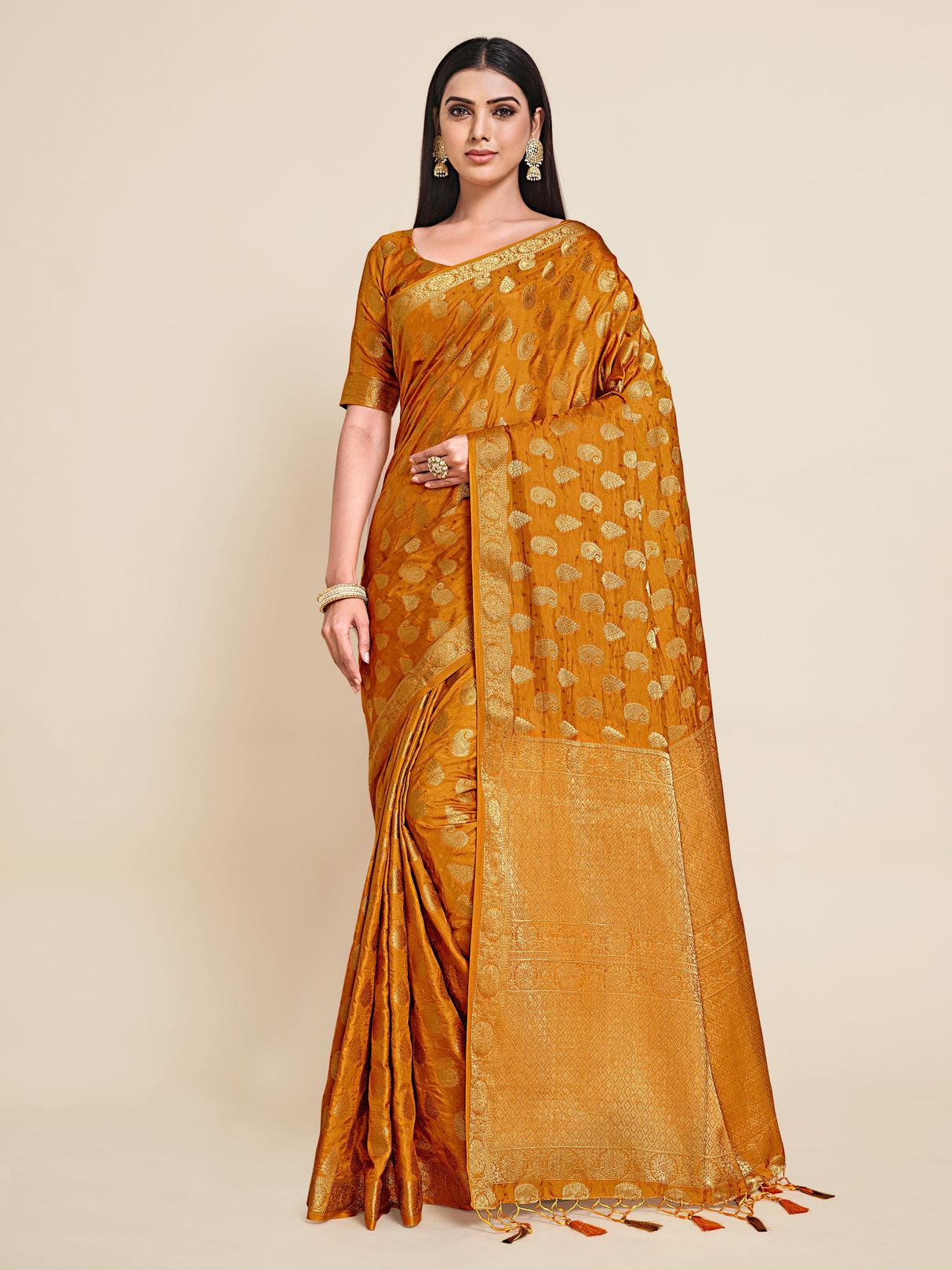 Mimosa Womens Art Silk Saree Kanjivaram Mustard Color
