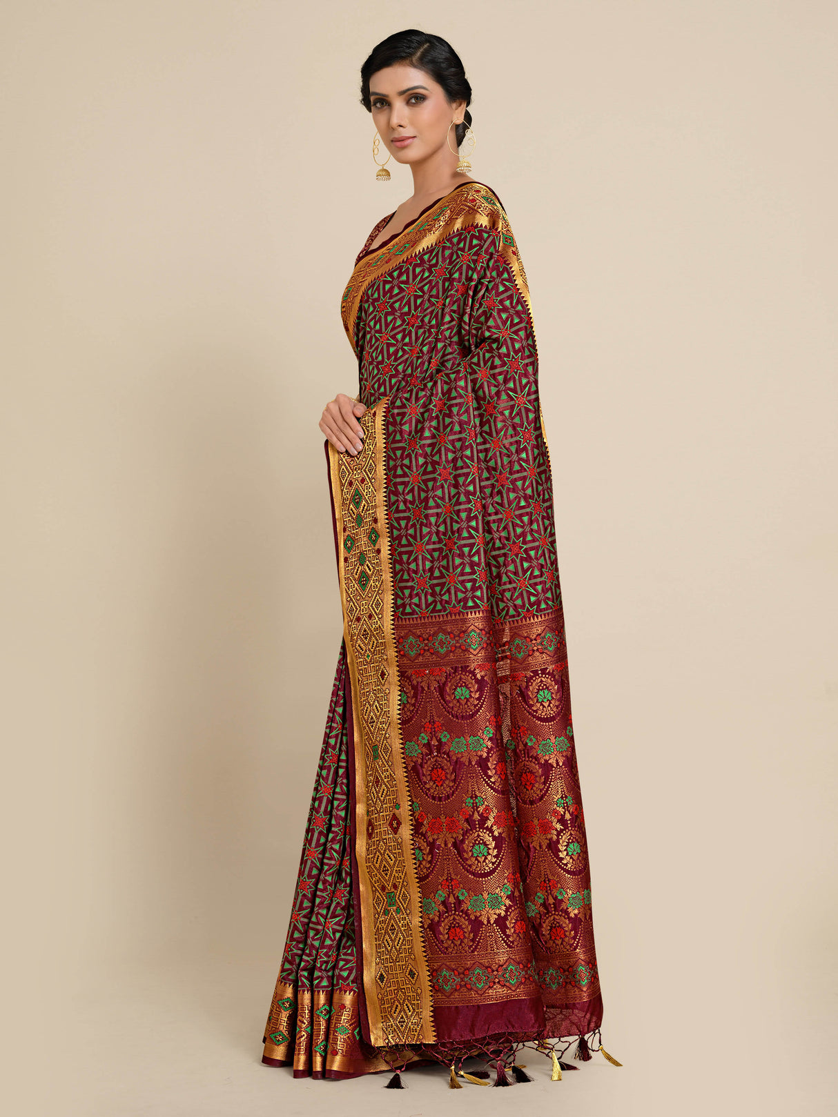 Mimosa Womens Art Silk Saree Kanjivaram Wine Color