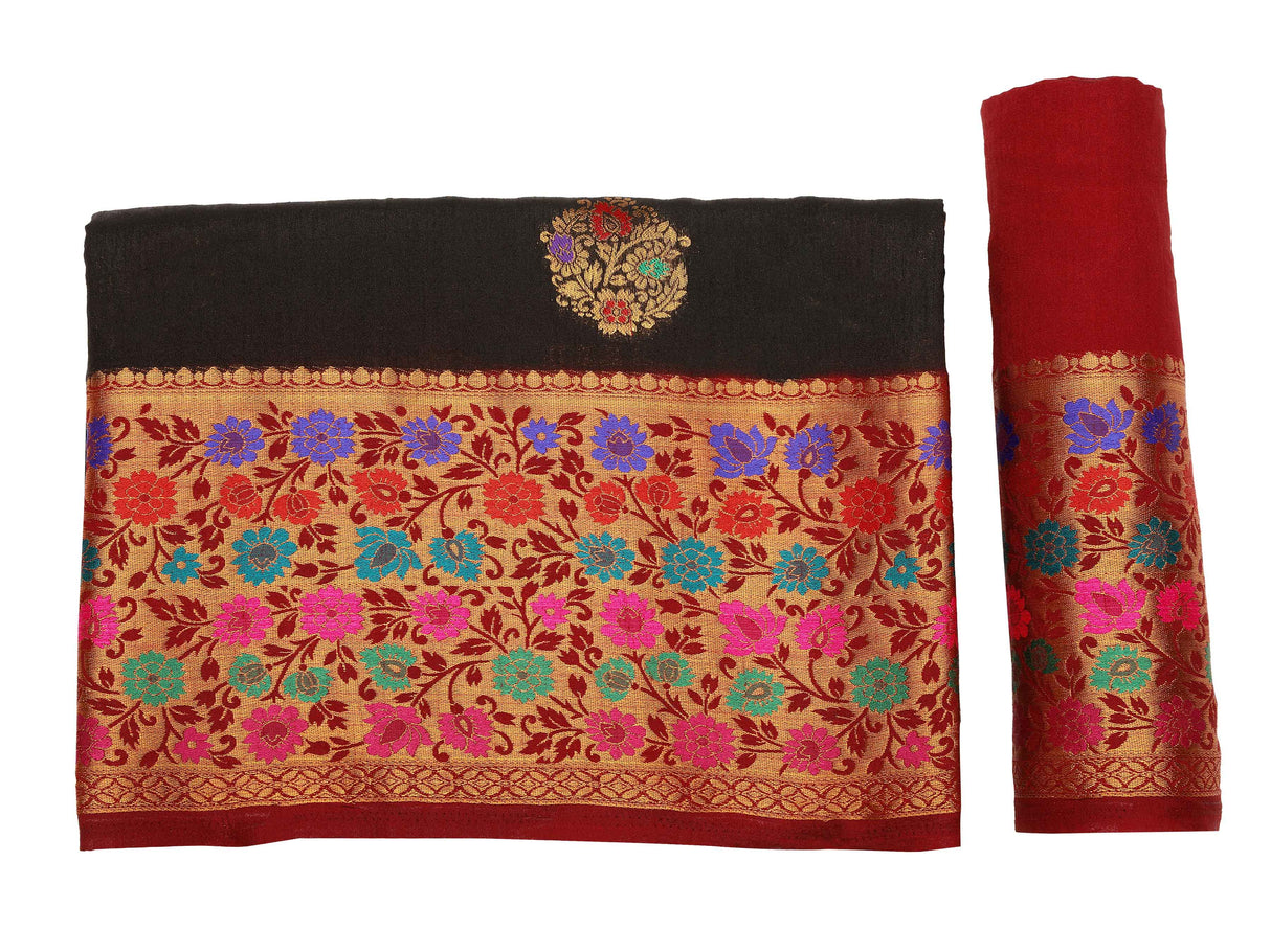 Mimosa Womens Art Silk Saree Dharmavaram Chocolate Color