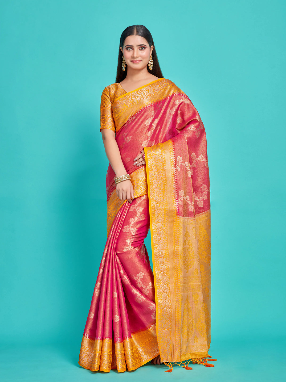 Mimosa Women's Woven Design Kanjivaram Style Art Silk Saree With Blouse Piece : SA0000394RNFREE