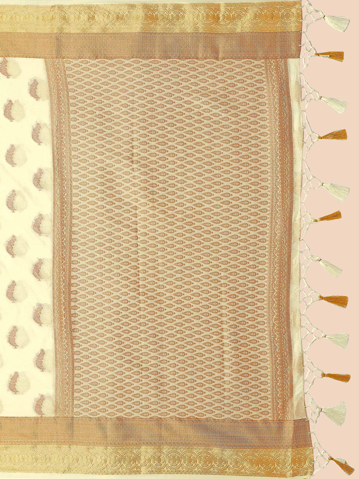 Mimosa Womens Art Silk Saree Kanjivaram Halfwhite Color