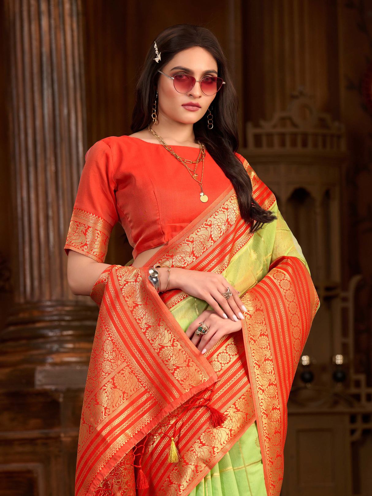Mimosa Women's Woven Design Kanjivaram Style Art Silk Saree With Blouse Piece : SA0000870PS