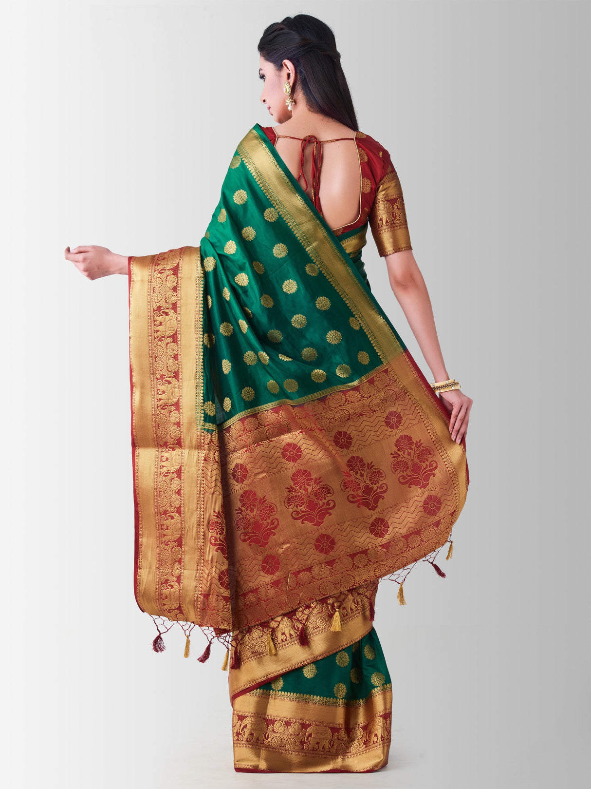 Mimosa Womens Art Silk Saree Kanjivaram BGreen Color