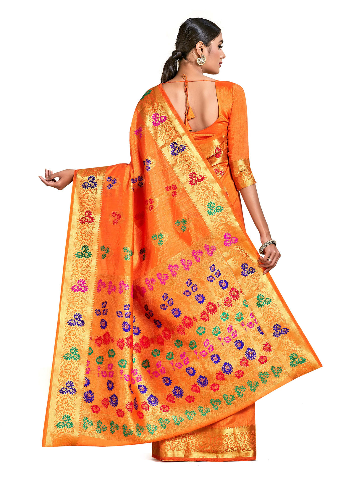 Mimosa Womens Art Silk Saree Dharmavaram Orange Color