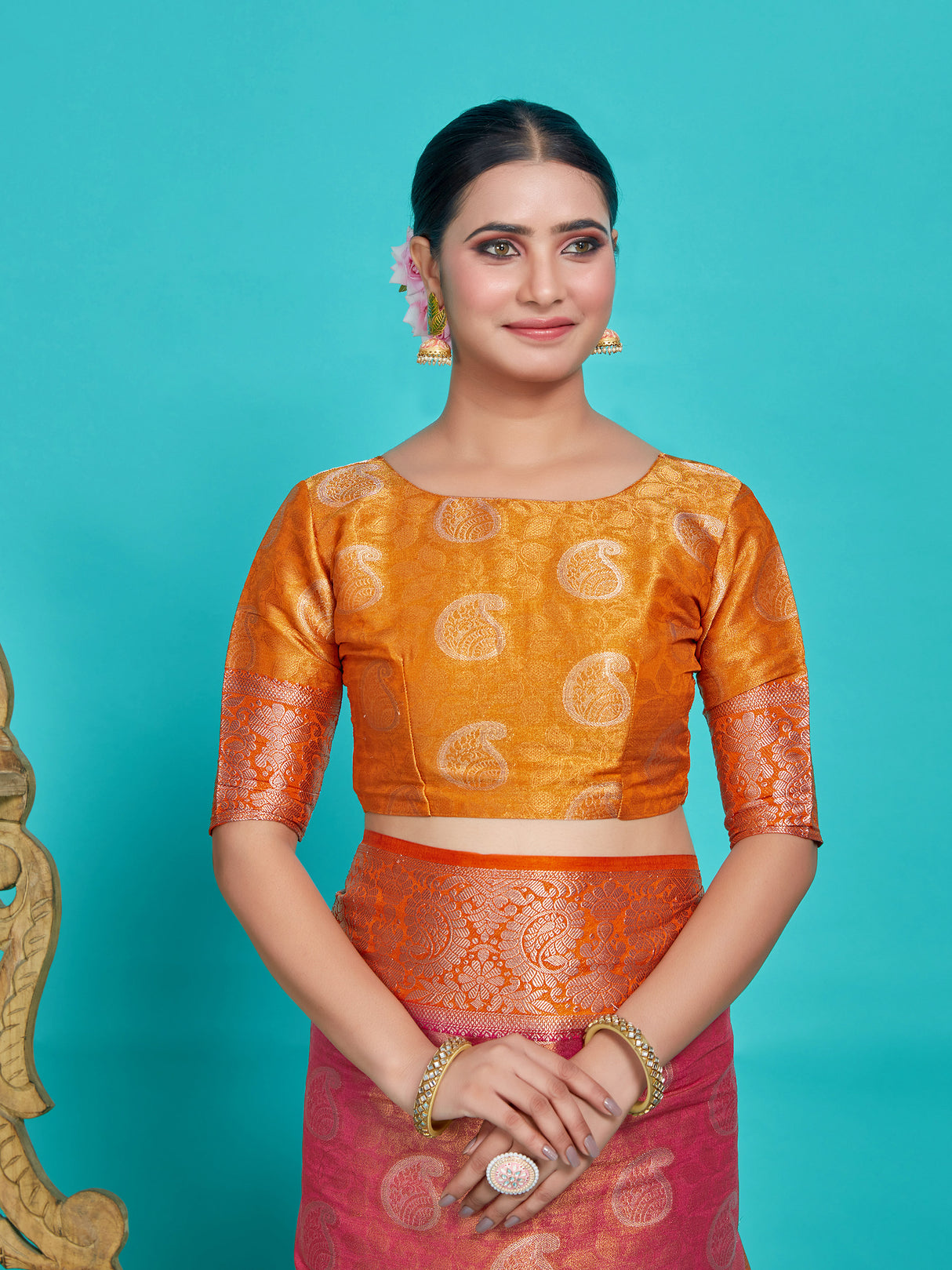 Mimosa Women's Woven Design Kanjivaram Style Art Silk Saree With Blouse Piece : SA0000412RNFREE