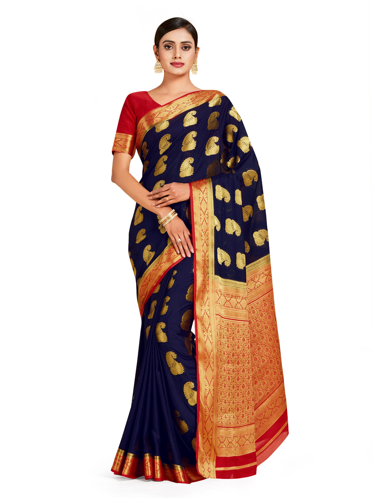 Mimosa Womens Crepe Saree Mysore Silk Black Color