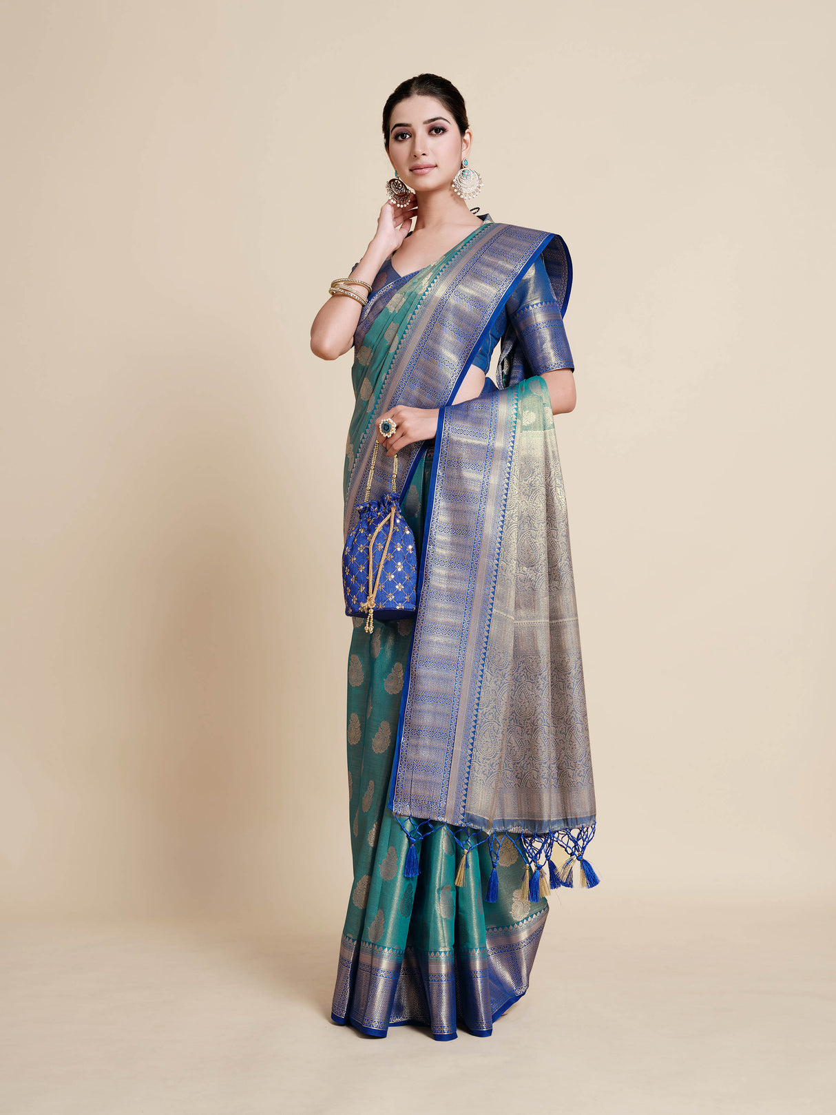 Mimosa Womens Art Silk Saree Kanjivaram Saffire Color