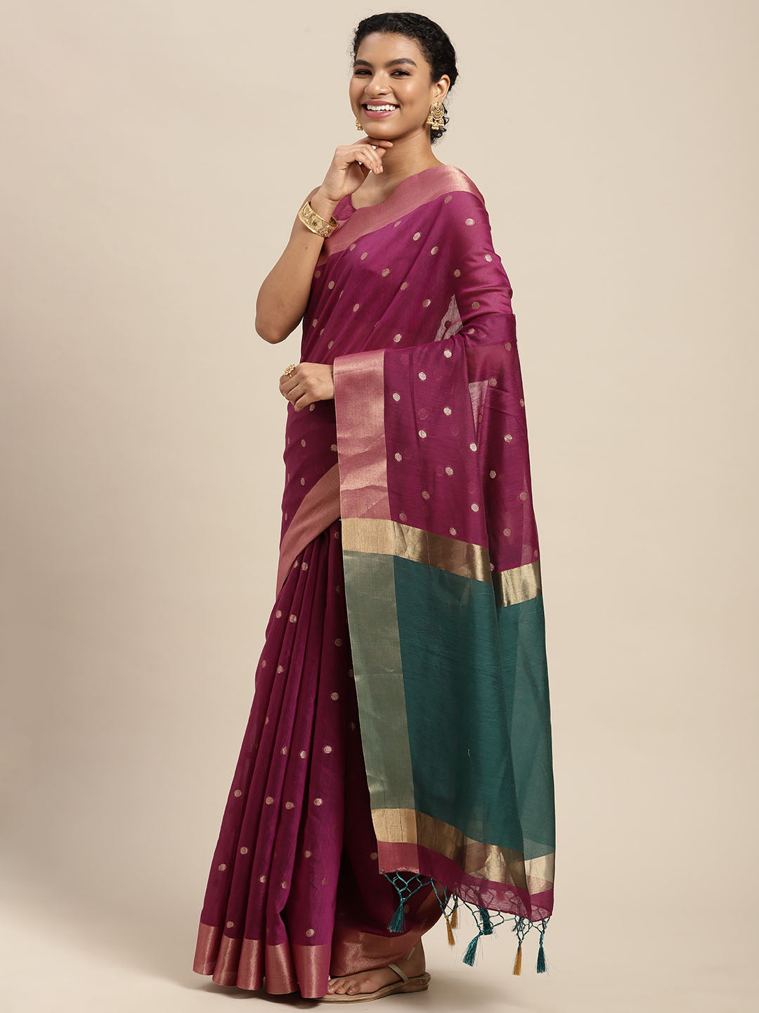 Mimosa Womens Art Silk Saree Kanjivaram style Mejanta Color